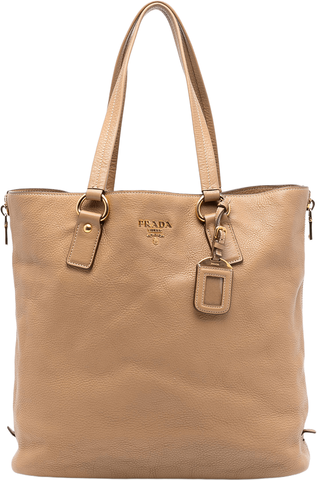 Prada Vitello Daino Side Zip Shopper Tote, från Luxclusif, i färgen beige.
