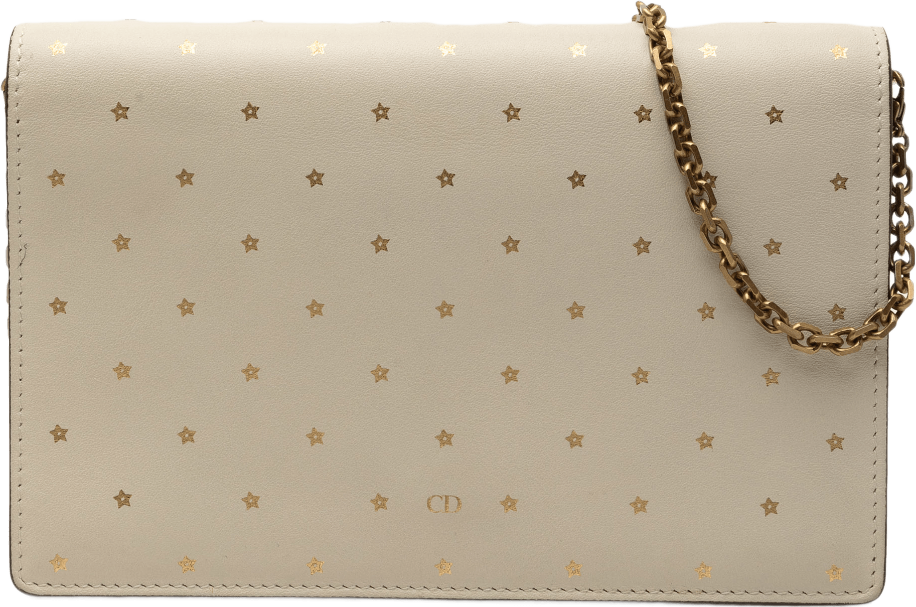 Dior Stars Printed Calfskin Wallet On Chain, från Luxclusif, i färgen beige.