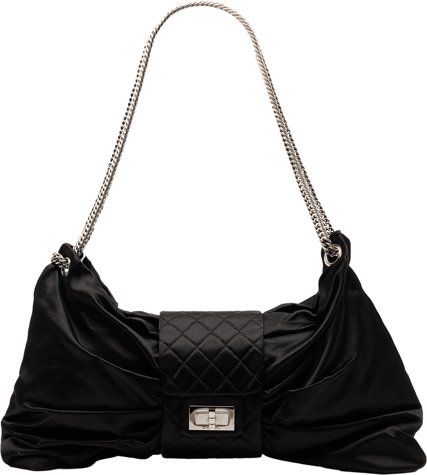 Chanel Medium Satin Bow Mademoiselle Shoulder Bag, från Luxclusif, i färgen black.