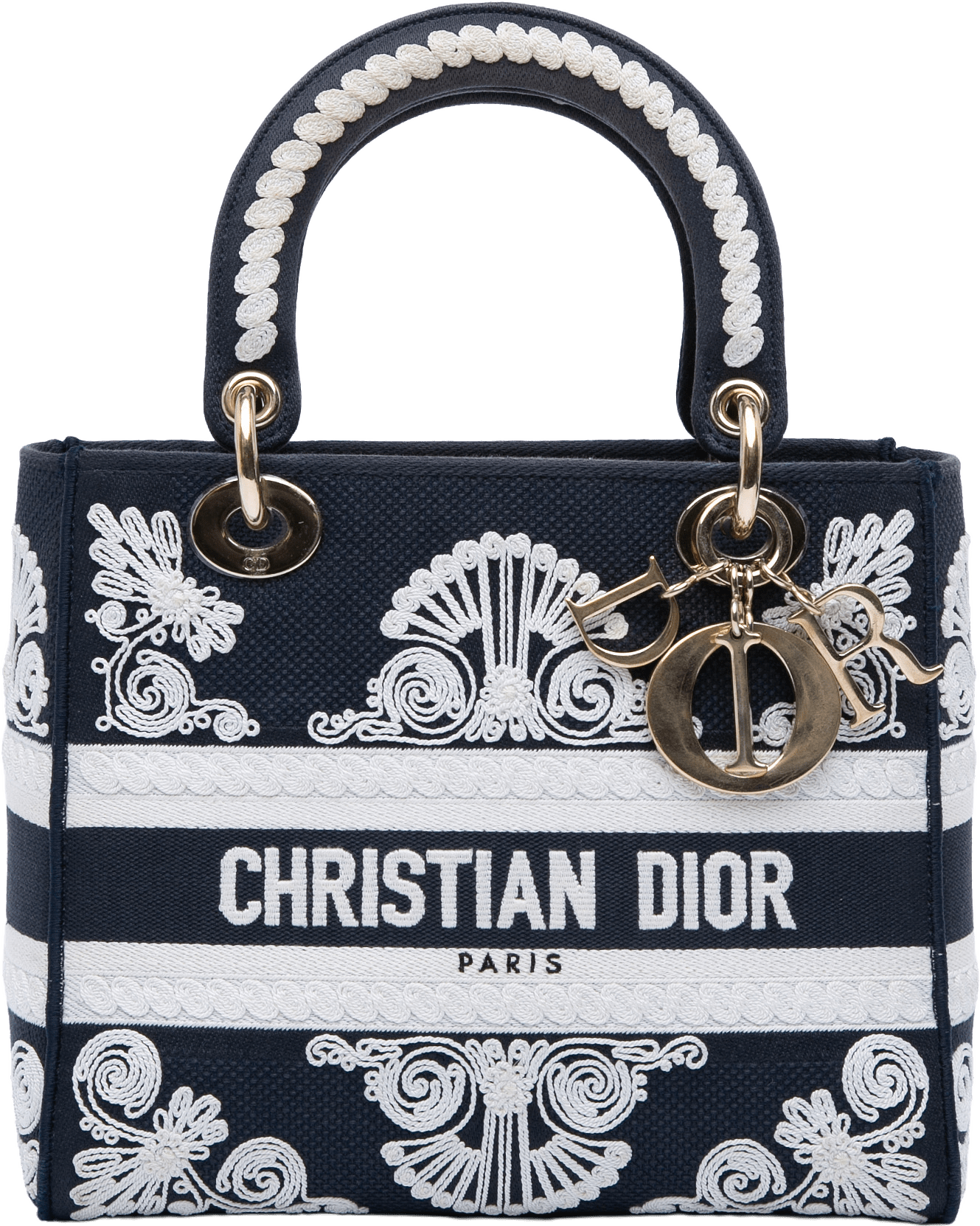 Dior Medium Embroidered Canvas Cornely Lady D Lite, från Luxclusif, i färgen navy.