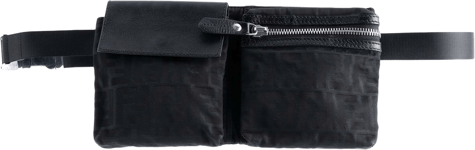 Fendi Zucca Canvas Double Pocket Belt Bag, från Luxclusif, i färgen black.
