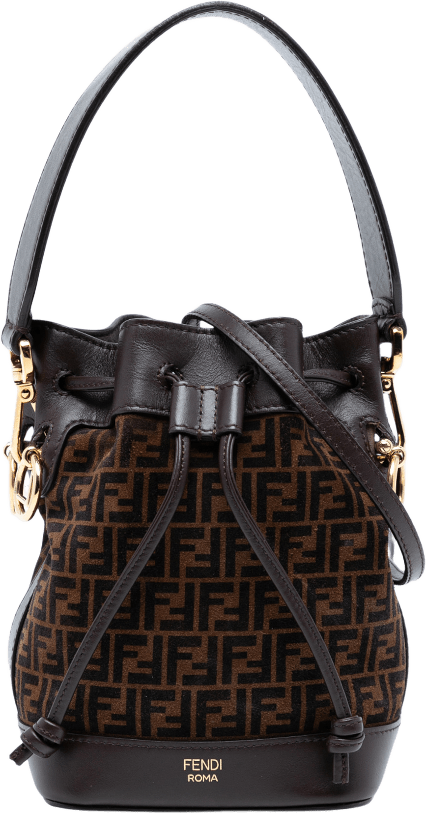 Fendi Mini Zucca Suede Mon Tresor Bucket Bag, från Luxclusif, i färgen brown.