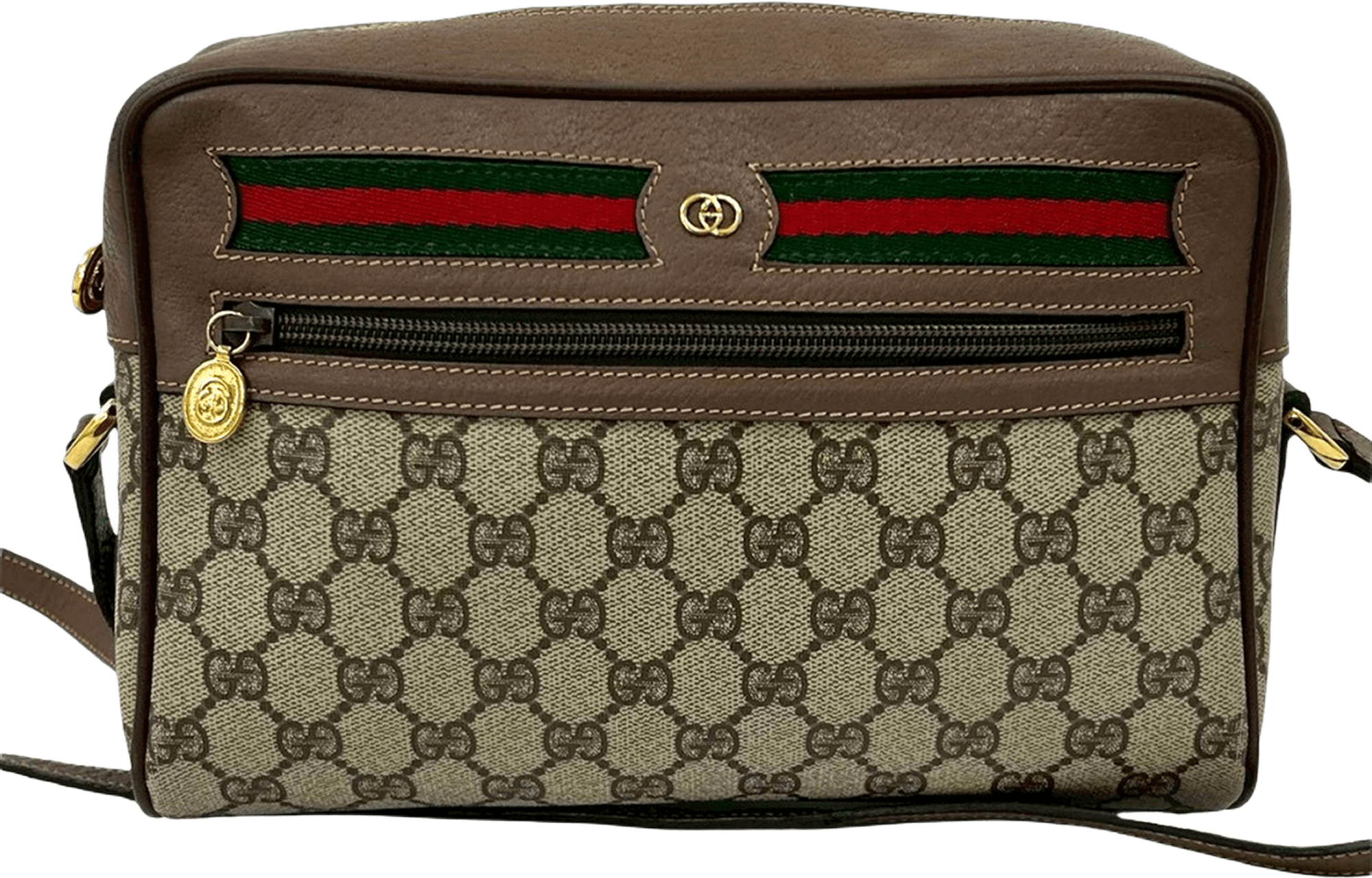 Gucci Gg Supreme Web Crossbody, från Luxclusif, i färgen beige.