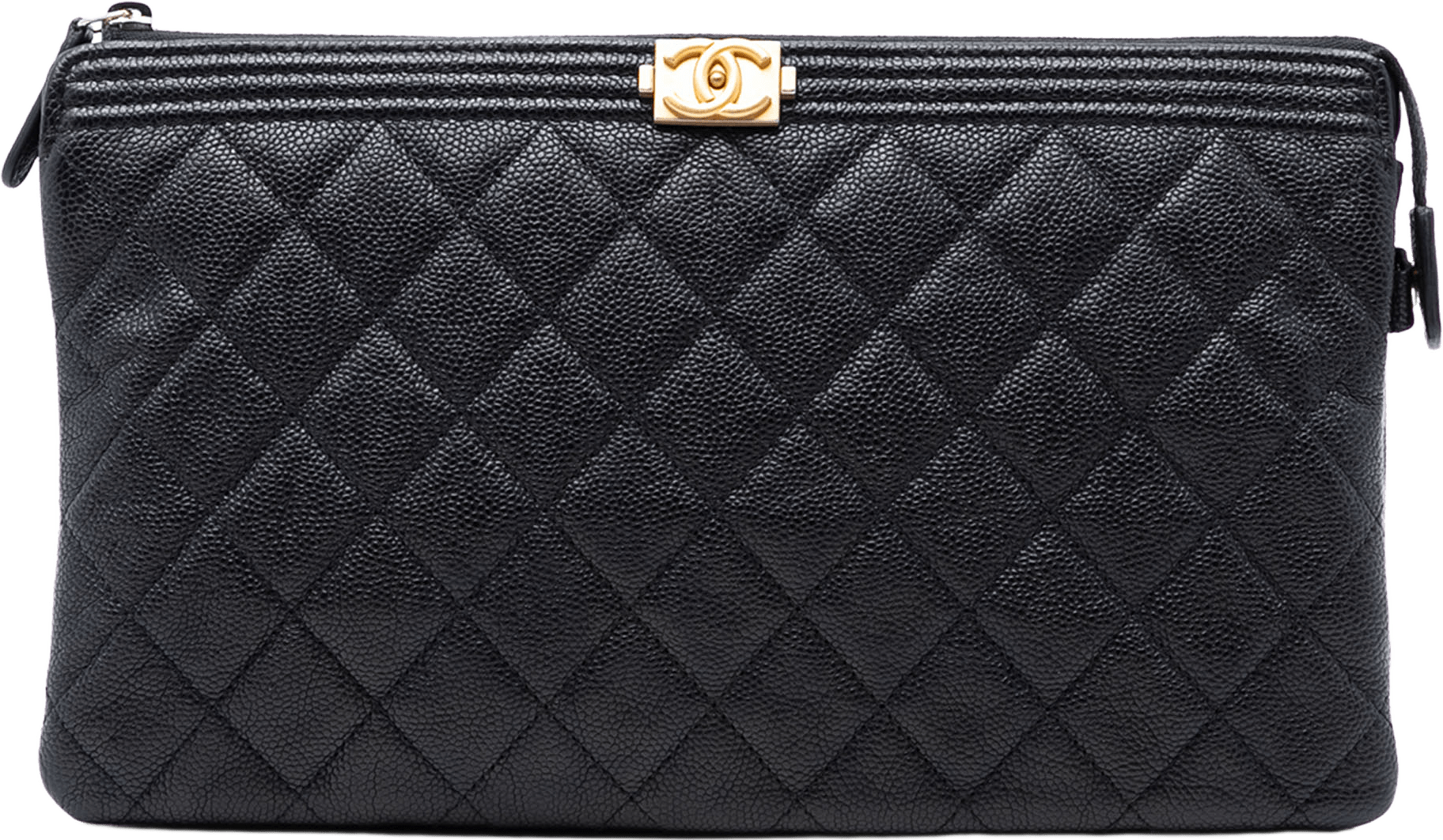 Chanel Quilted Caviar Boy O Case Zip Clutch, från Luxclusif, i färgen black.