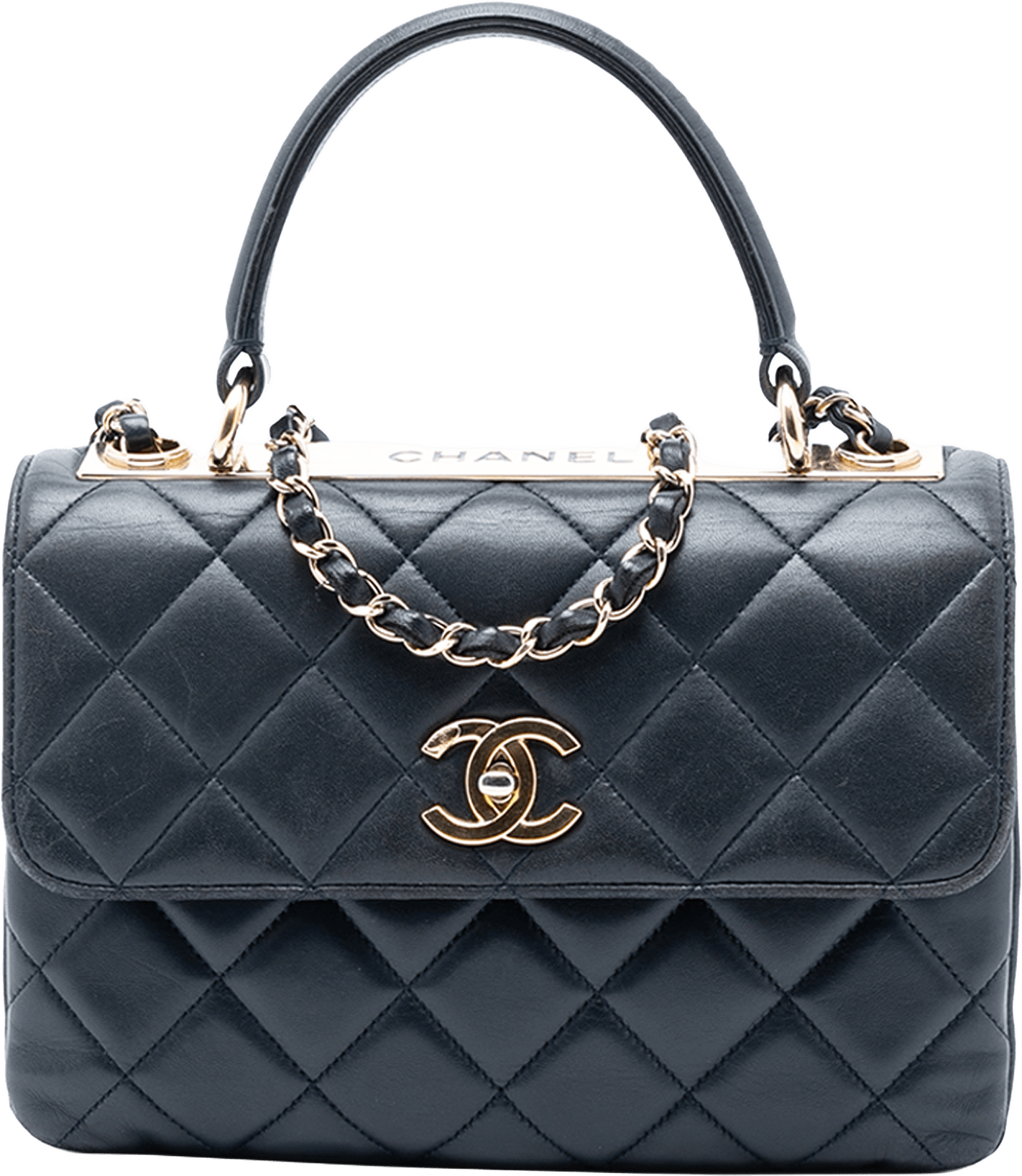 Chanel Small Quilted Lambskin Trendy Cc Top Handle Flap, från Luxclusif, i färgen navy.