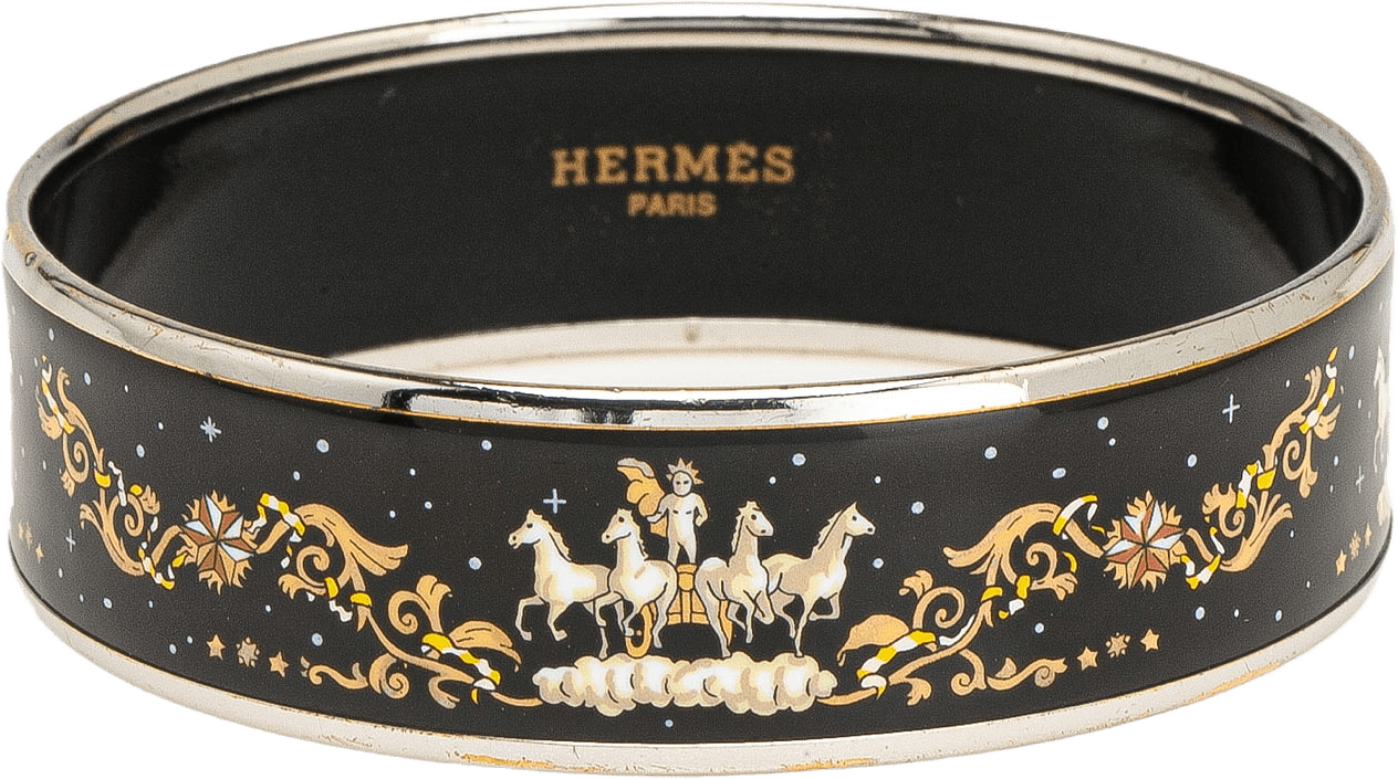 Hermès Wide Enamel Cloisonne Bangle 65, från Luxclusif, i färgen black.