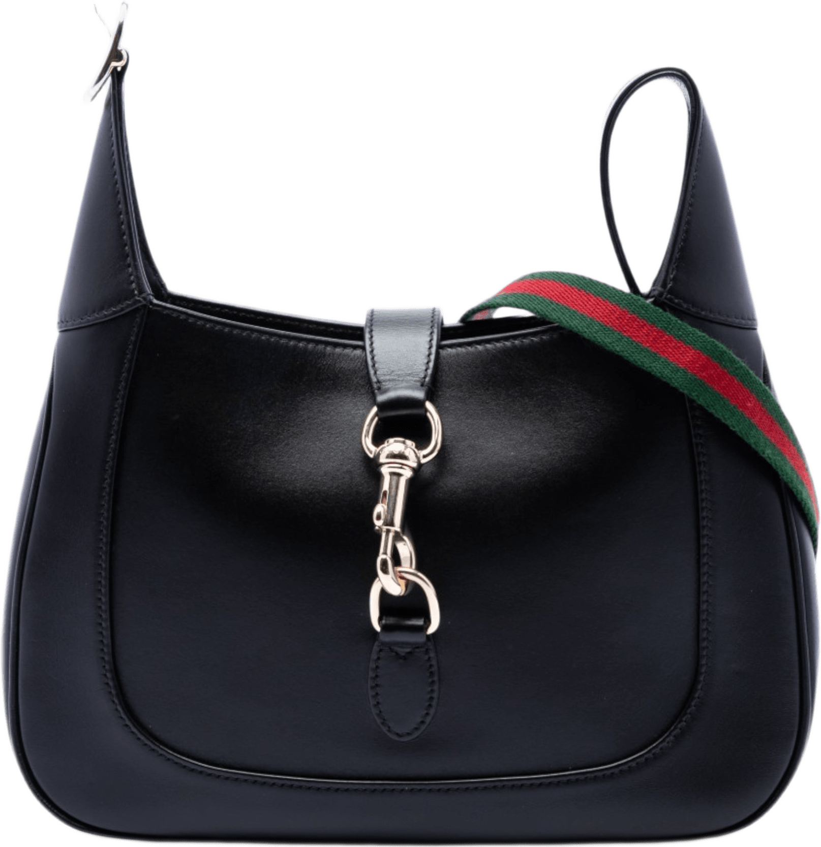 Gucci Small Calfskin Web Jackie 1961 Crossbody, från Luxclusif, i färgen black.