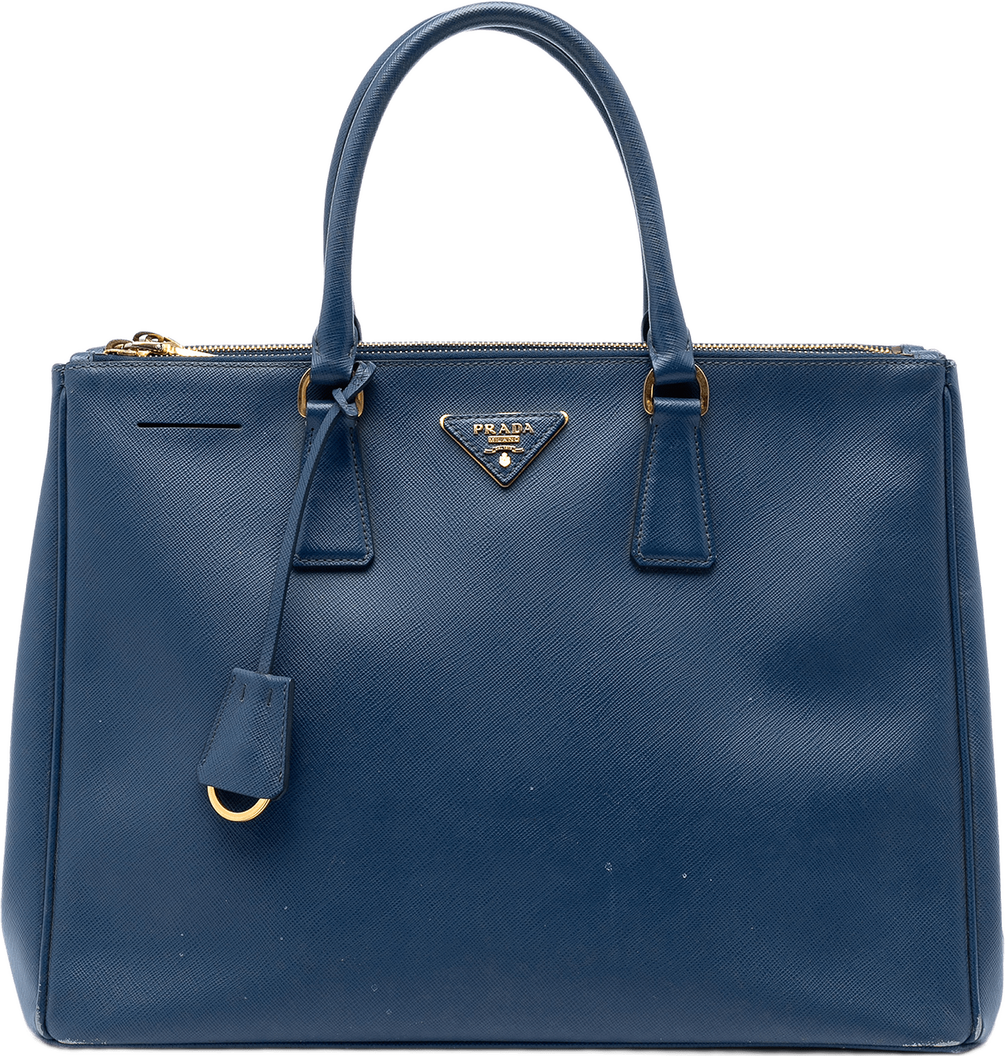 Prada Large Saffiano Lux Galleria Double Zip Tote, från Luxclusif, i färgen blå.
