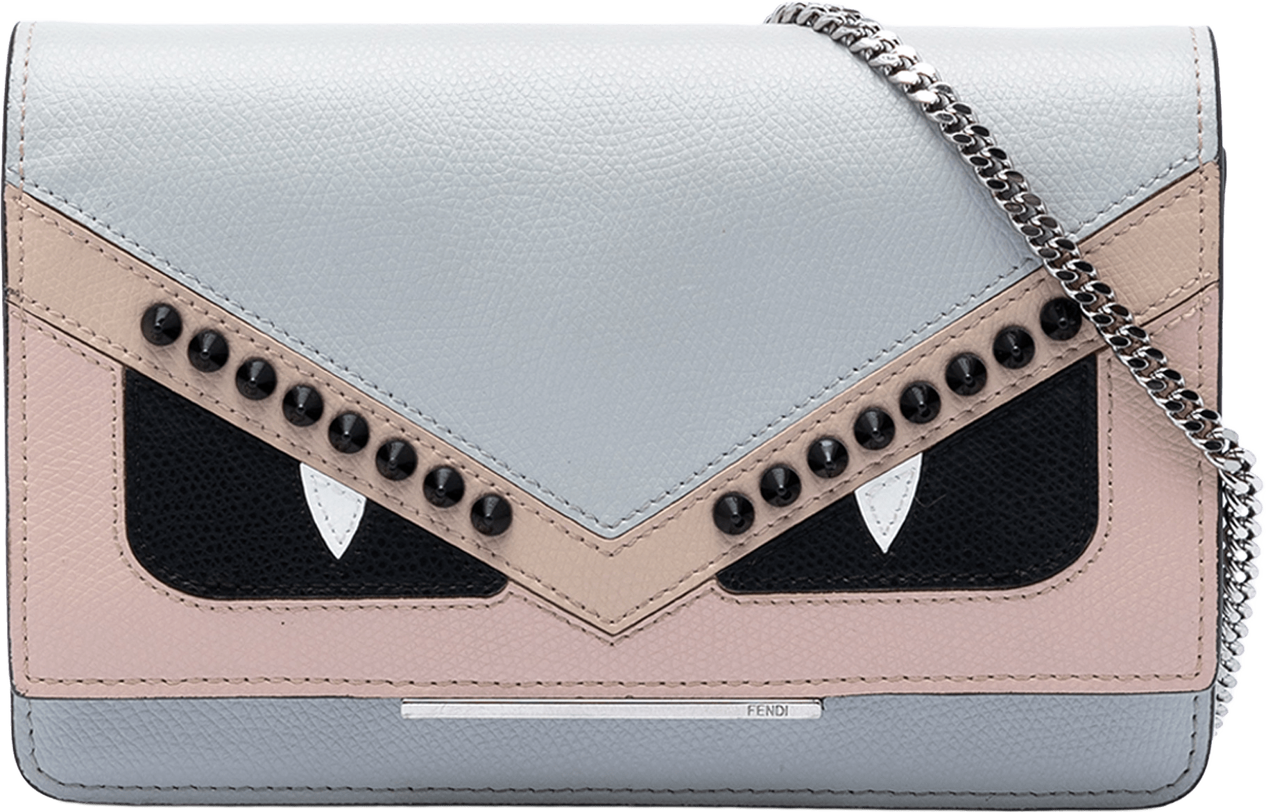 Fendi Studded Leather Monster Eyes Tube Wallet On Chain, från Luxclusif, i färgen light blue.