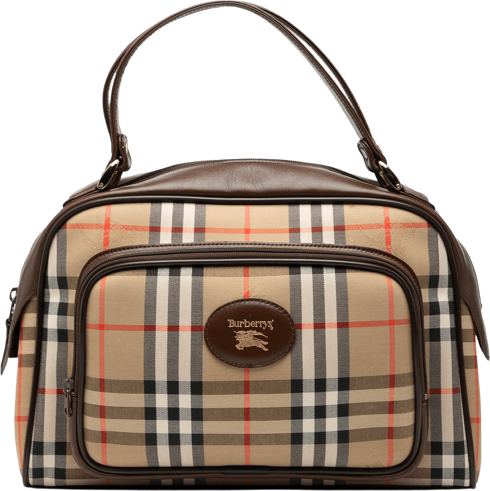 Burberry Haymarket Check Canvas And Leather Handbag, från Luxclusif, i färgen beige.