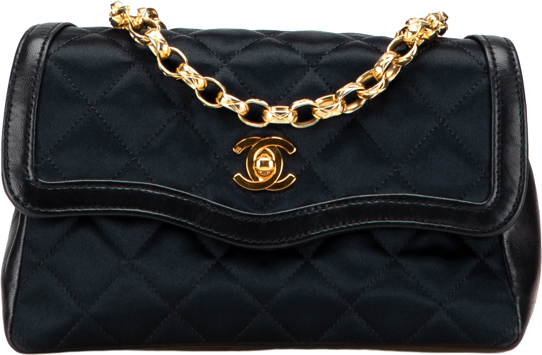 Chanel Cc Quilted Satin Bijoux Chain Single Flap, från Luxclusif, i färgen black.