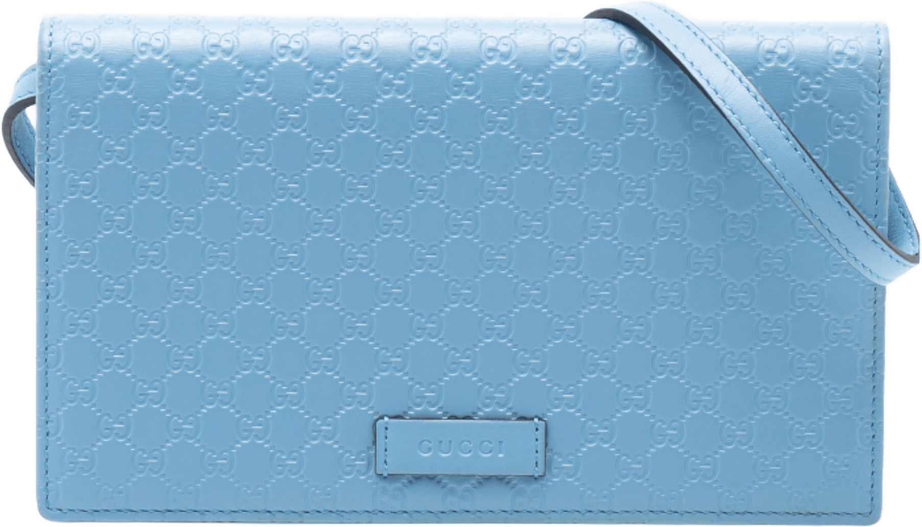 Gucci Microguccissima Wallet On Strap, från Luxclusif, i färgen light blue.