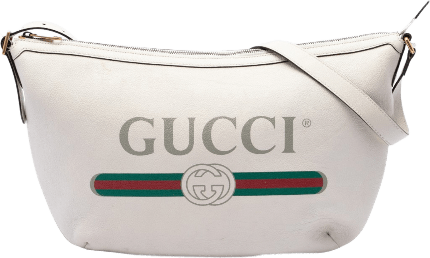 Gucci Grained Calfskin Logo Half Moon Crossbody, från Luxclusif, i färgen vit.