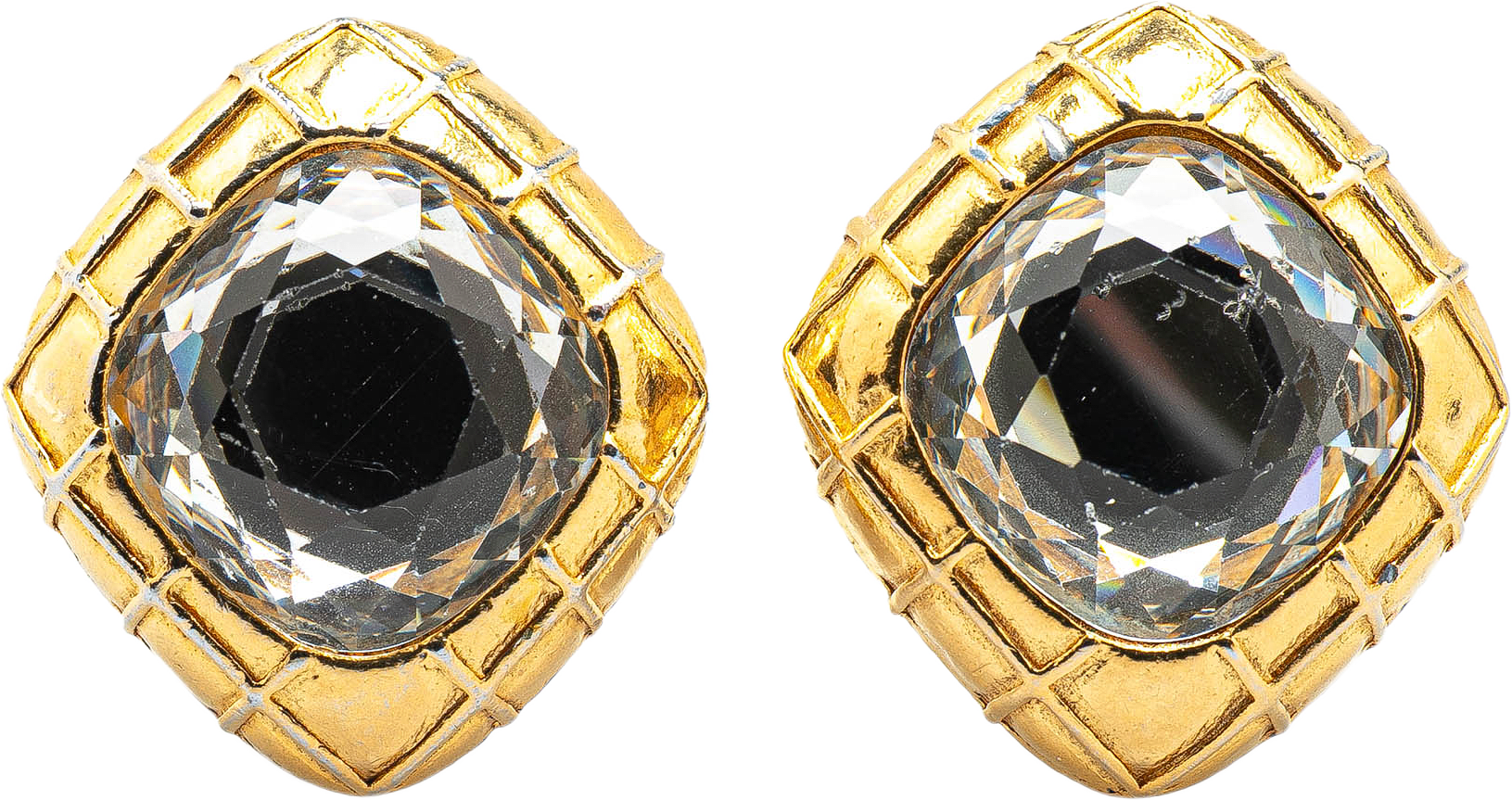 Chanel Gold Plated Diamond Crystal Clip On Earrings