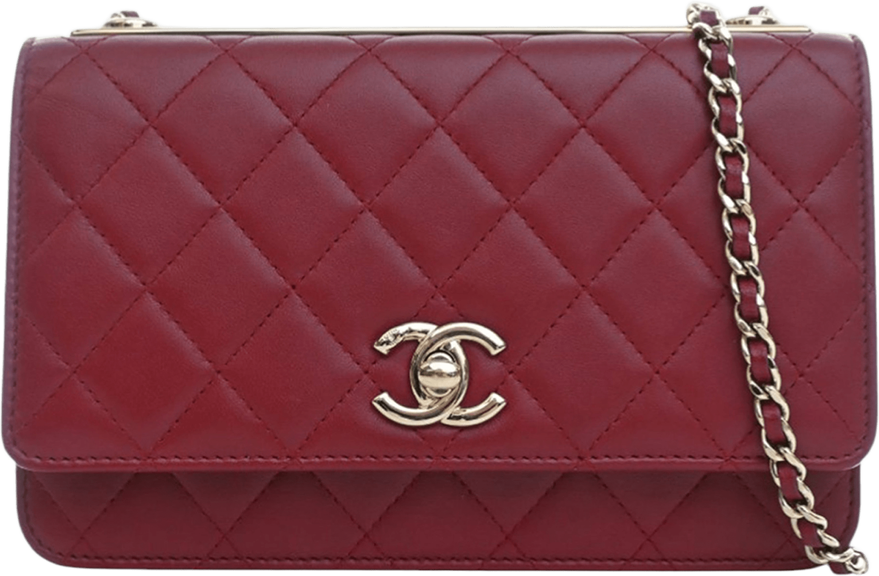Chanel Quilted Lambskin Trendy Cc Wallet On Chain, från Luxclusif, i färgen red.
