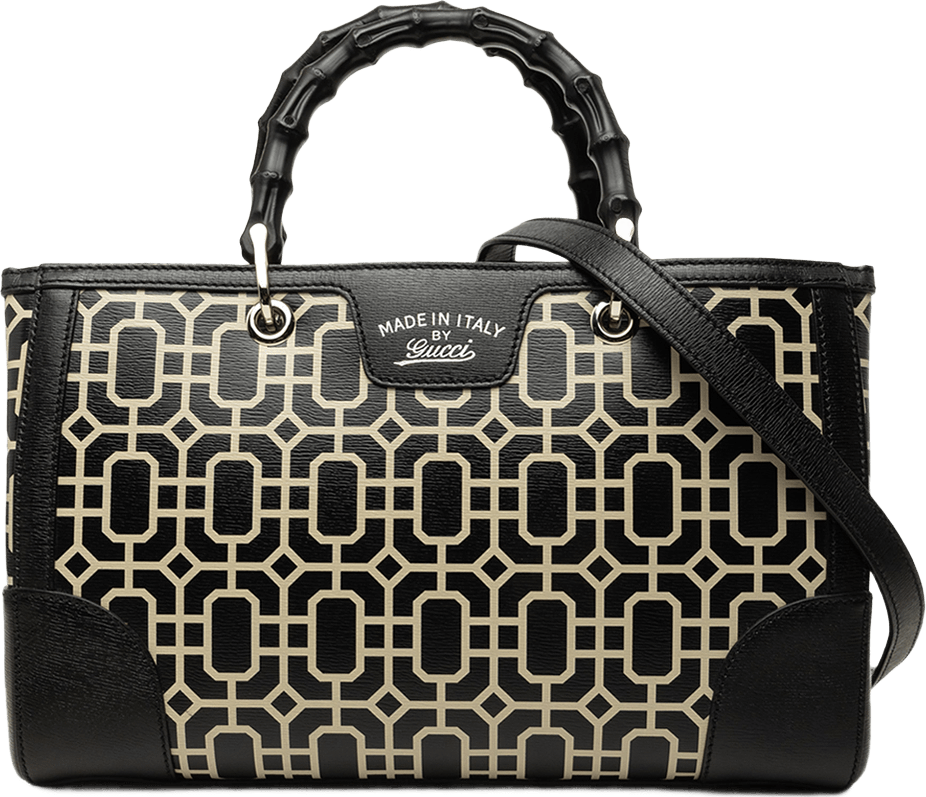 Gucci Medium Printed Calfskin Bamboo Satchel, från Luxclusif, i färgen svart.