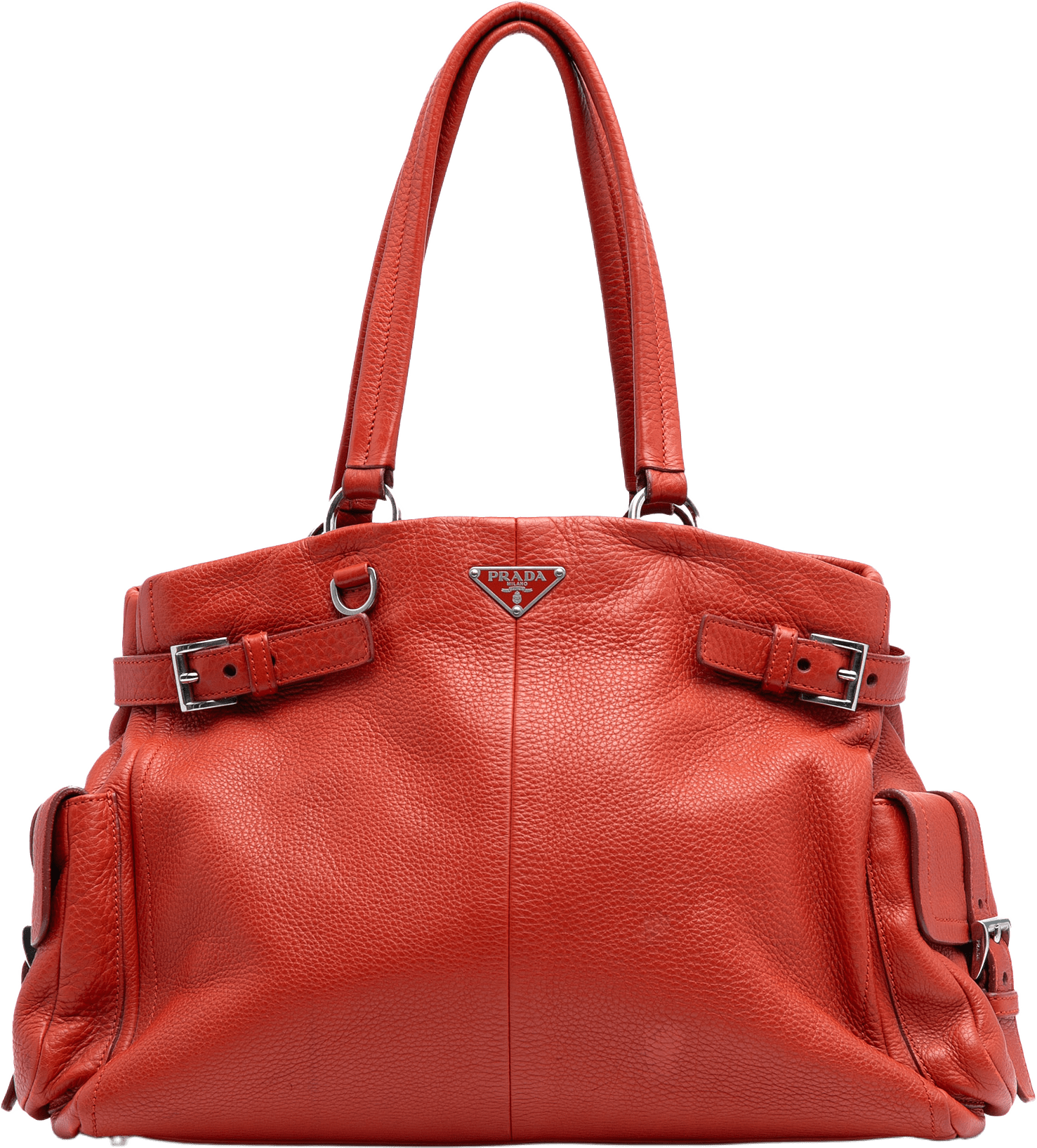 Prada Vitello Daino Side Pocket Tote, från Luxclusif, i färgen dark orange.