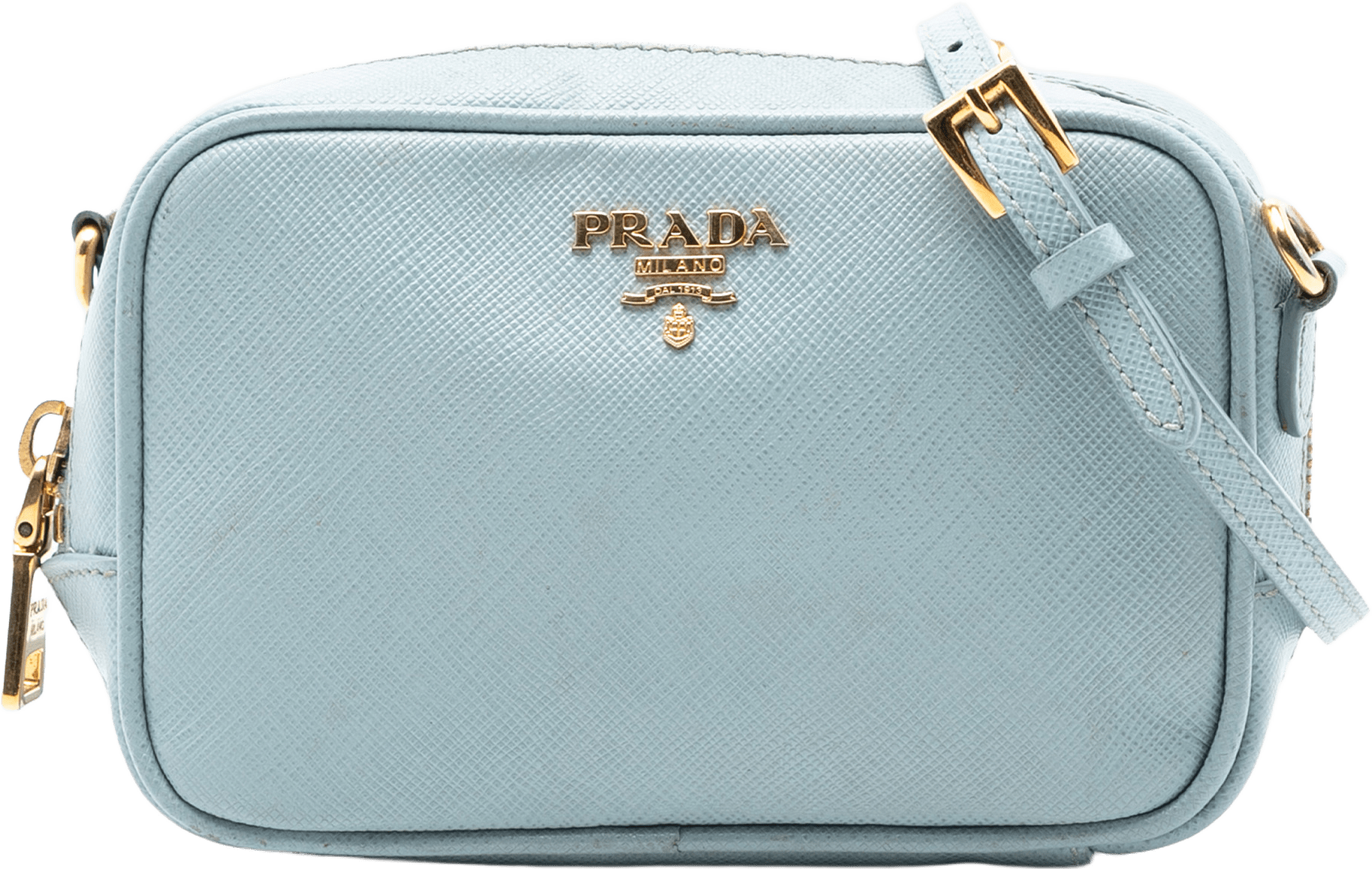 Prada Saffiano Lux Camera Bag, från Luxclusif, i färgen light blue.