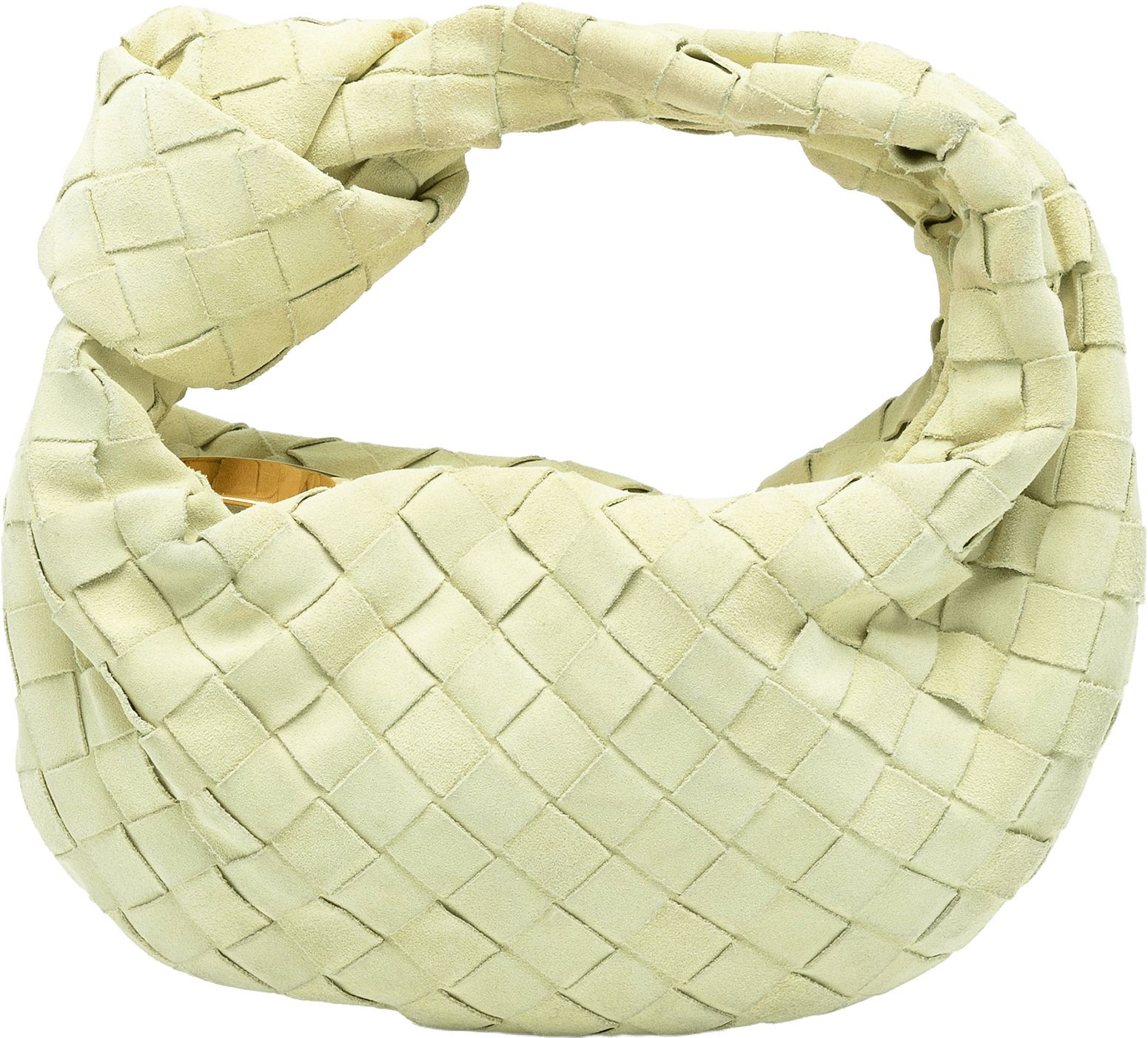 Bottega Veneta Mini Suede Intrecciato Jodie, från Luxclusif, i färgen light yellow.