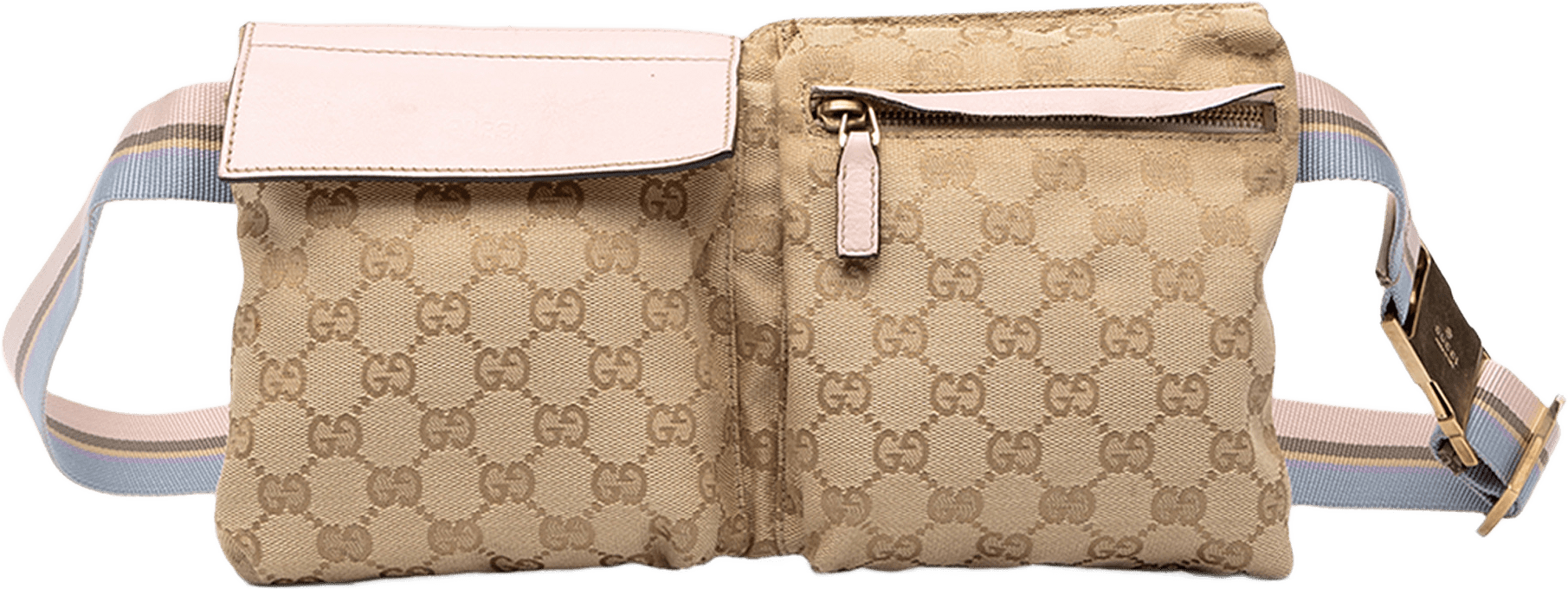 Gucci Gg Canvas Web Double Pocket Belt Bag, från Luxclusif, i färgen beige.
