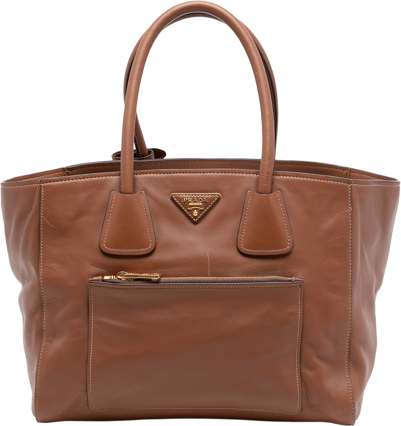 Prada Soft Calf Front Pocket Open Convertible Tote, från Luxclusif, i färgen brown.