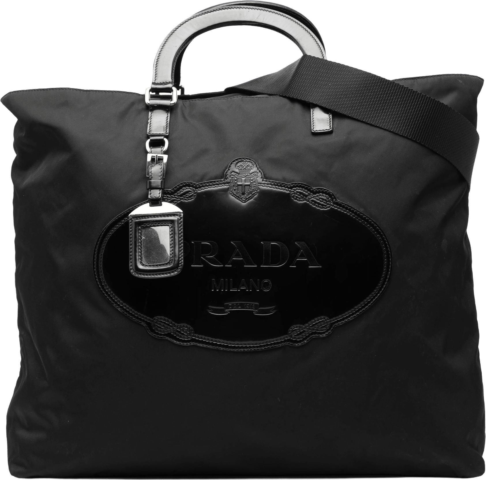Prada Tessuto Canapa Logo Satchel, från Luxclusif, i färgen black.