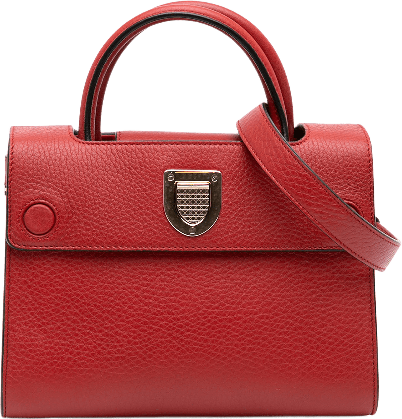Dior Mini Grained Calfskin Diorever Satchel, från Luxclusif, i färgen röd.