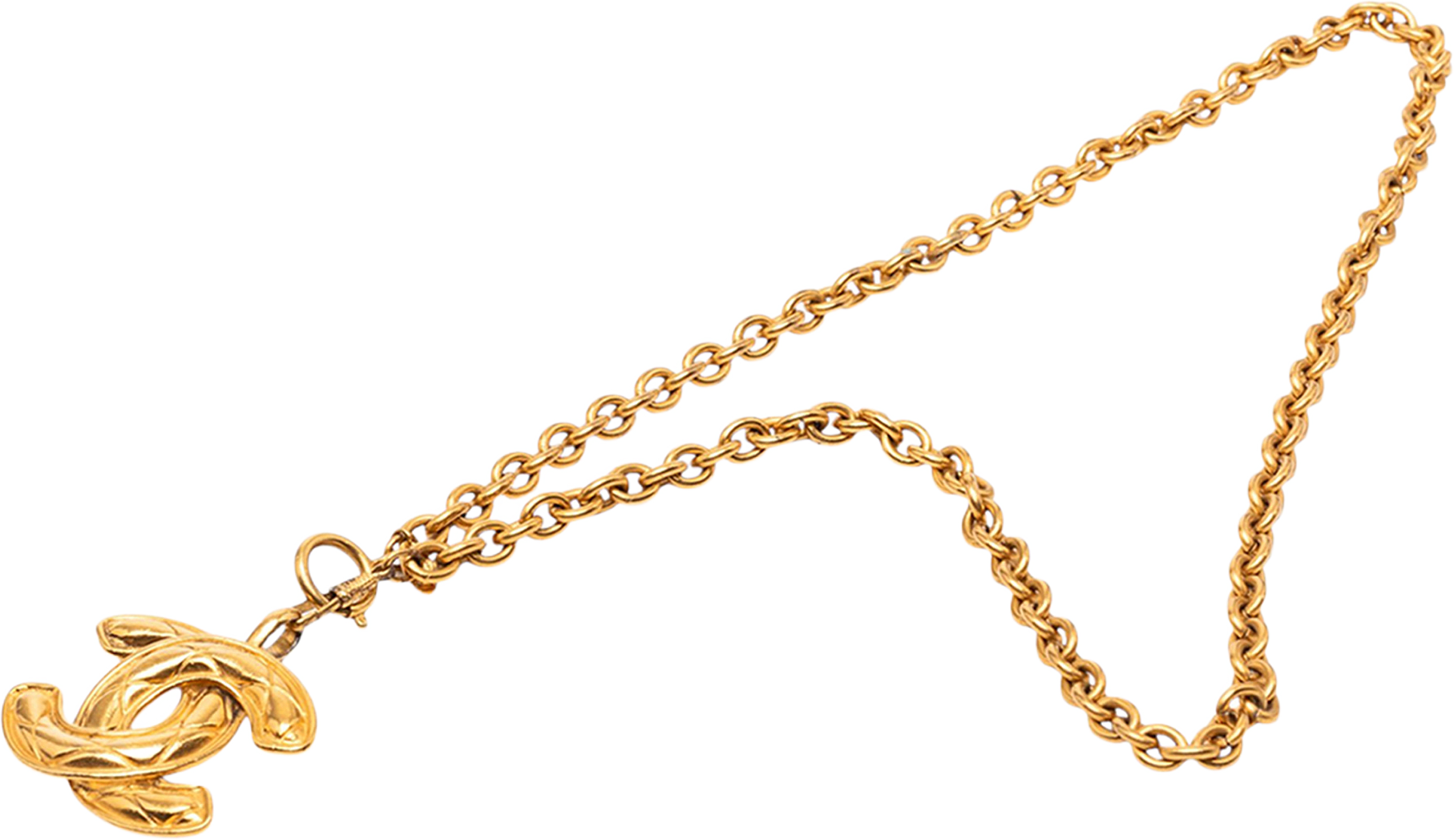 Chanel Cc Gold Plated Quilted Pendant Necklace, från Luxclusif, i färgen gold.