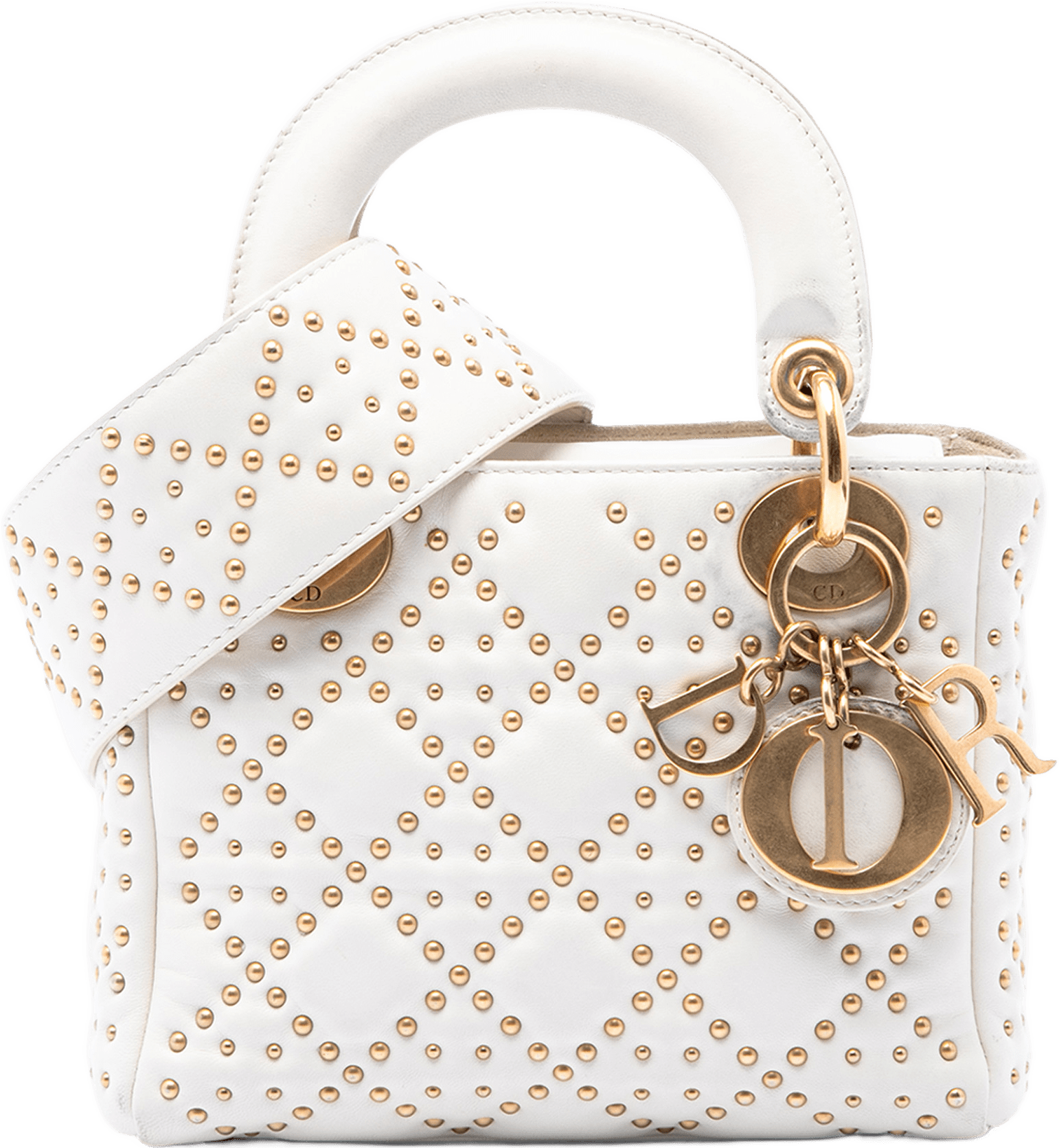 Dior Mini Lambskin Cannage Studded Supple Lady Dior, från Luxclusif, i färgen white.
