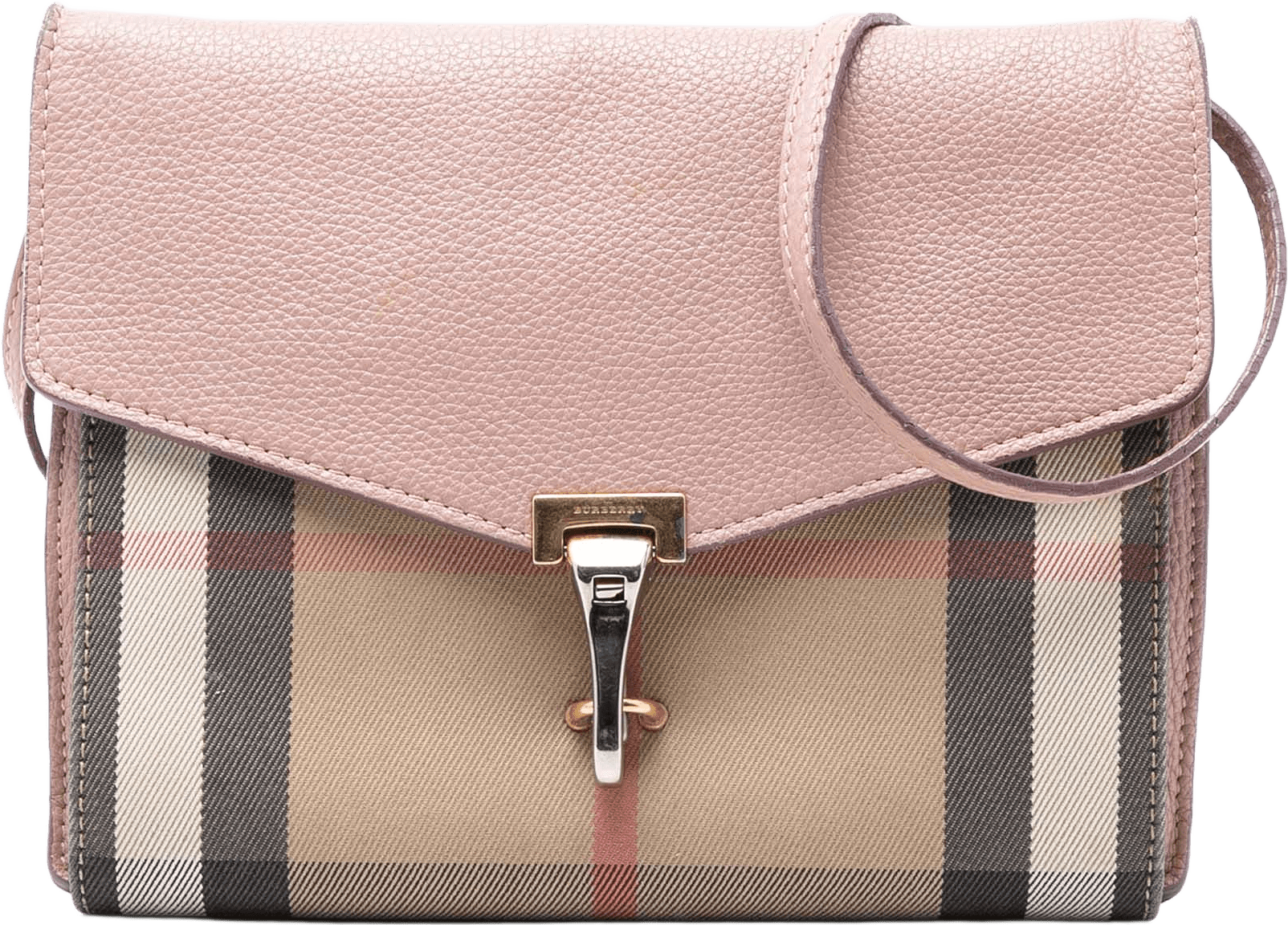 Burberry Small Leather And House Check Canvas Derby Macken Crossbody, från Luxclusif, i färgen pink.
