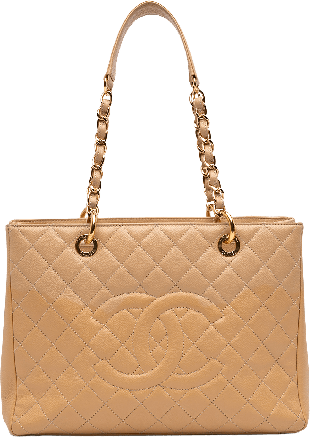 Chanel Caviar Grand Shopping Tote, från Luxclusif, i färgen beige.