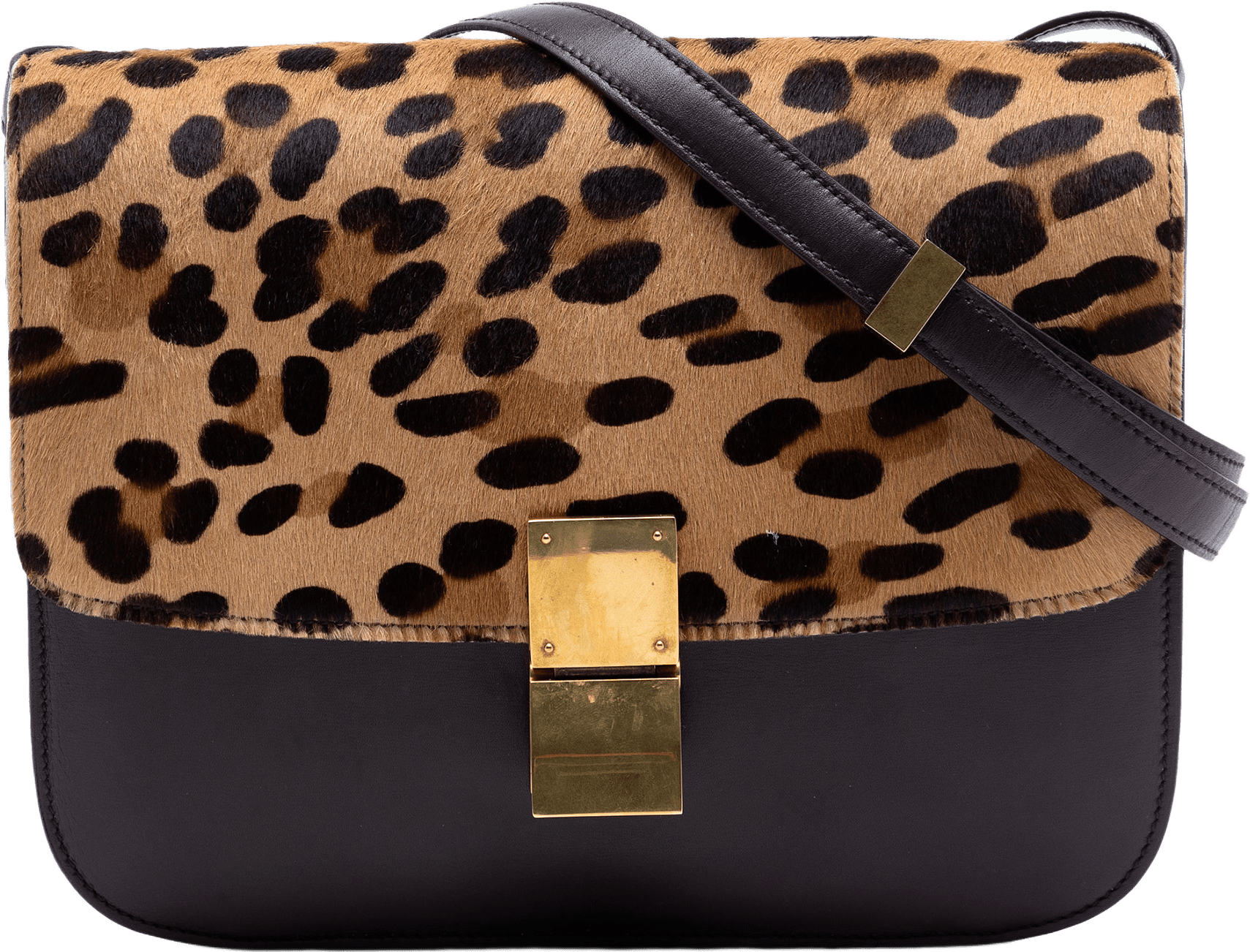 Celine Medium Calfskin And Leopard Print Pony Hair Classic Box, från Luxclusif, i färgen dark brown.
