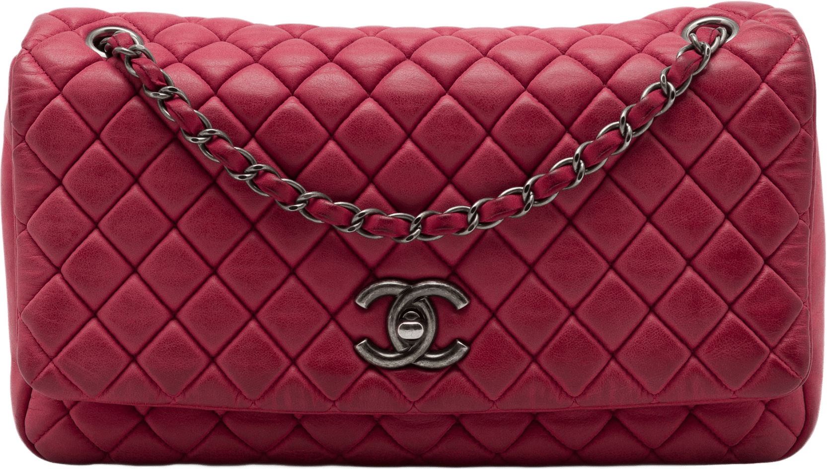 Chanel Large Quilted Iridescent Calfskin New Bubble Flap, från Luxclusif, i färgen röd.