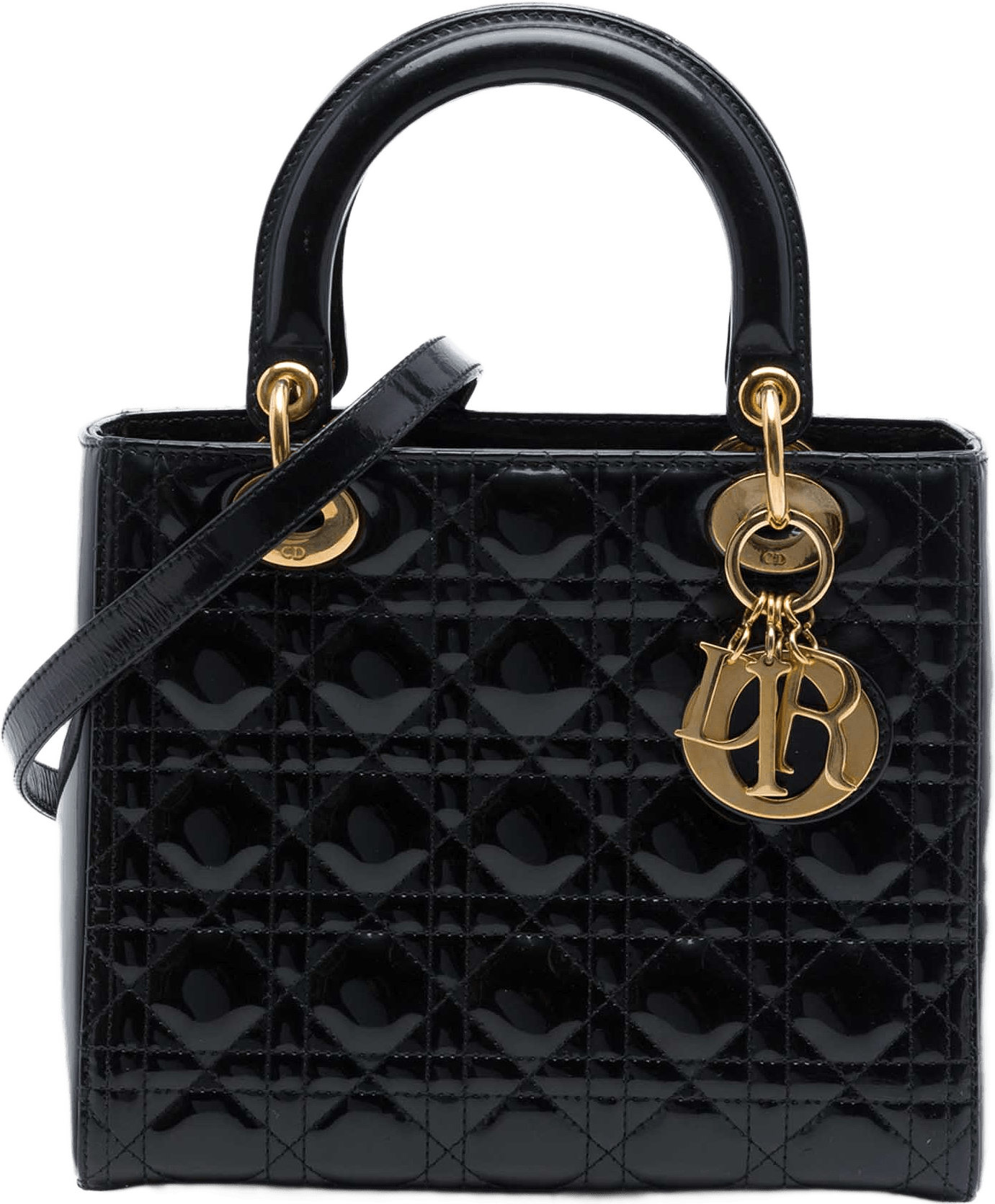 Dior Medium Patent Cannage Lady Dior, från Luxclusif, i färgen svart.