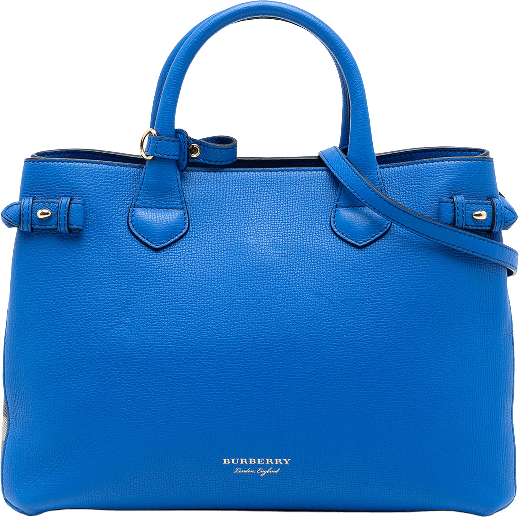 Burberry Medium Leather And House Check Banner Satchel, från Luxclusif, i färgen blue.