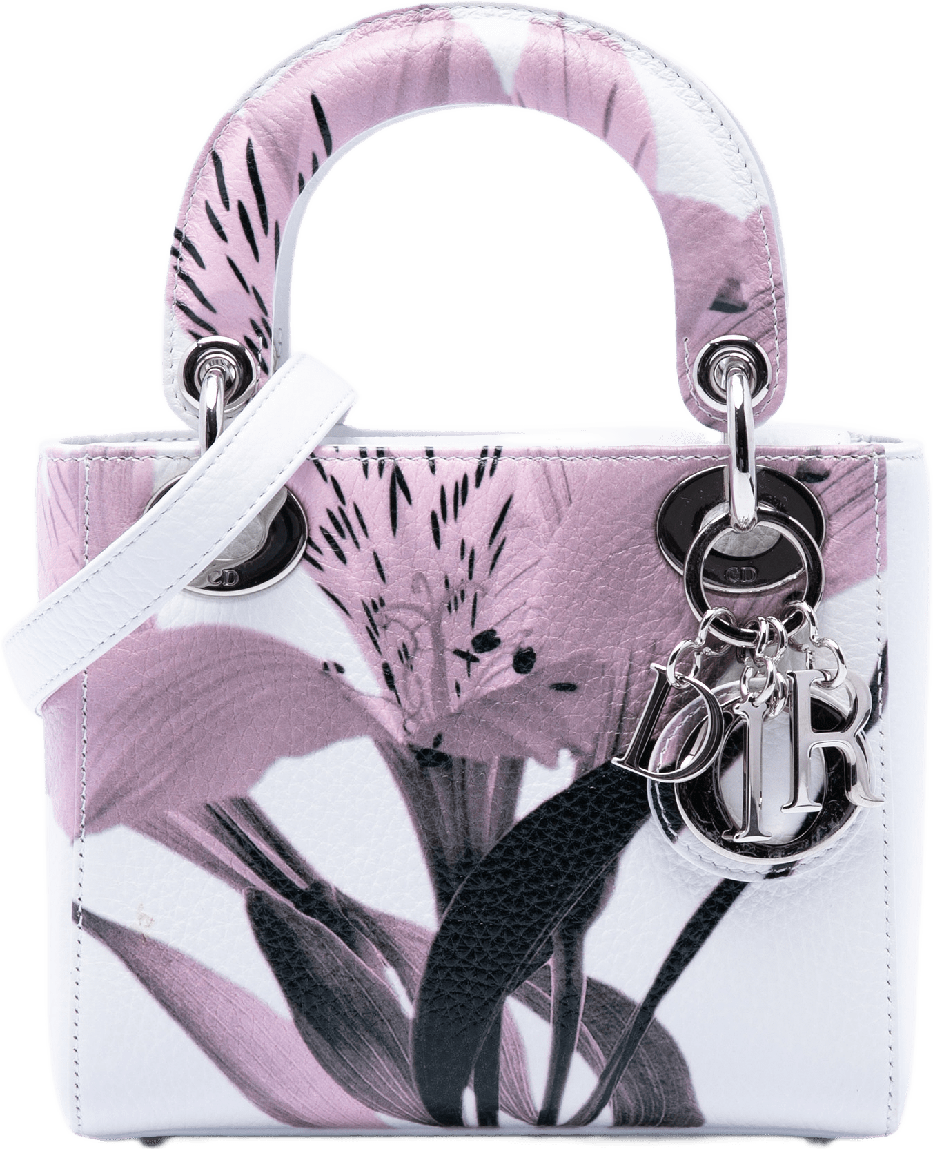 Dior Mini Deerskin Floral Printed Lady Dior, från Luxclusif, i färgen vit.