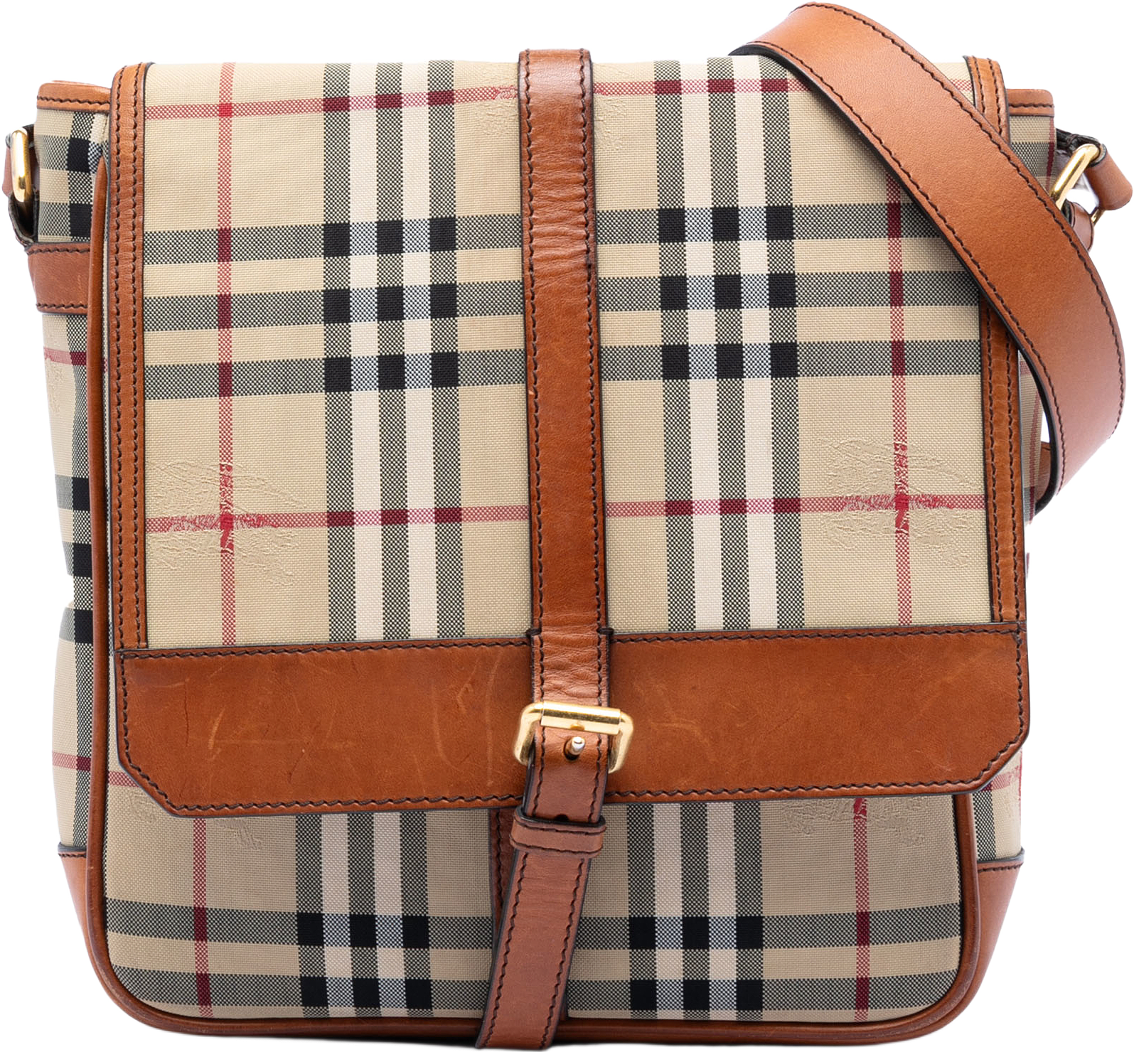 Burberry Haymarket Check Nylon Messenger Bag, från Luxclusif, i färgen beige.