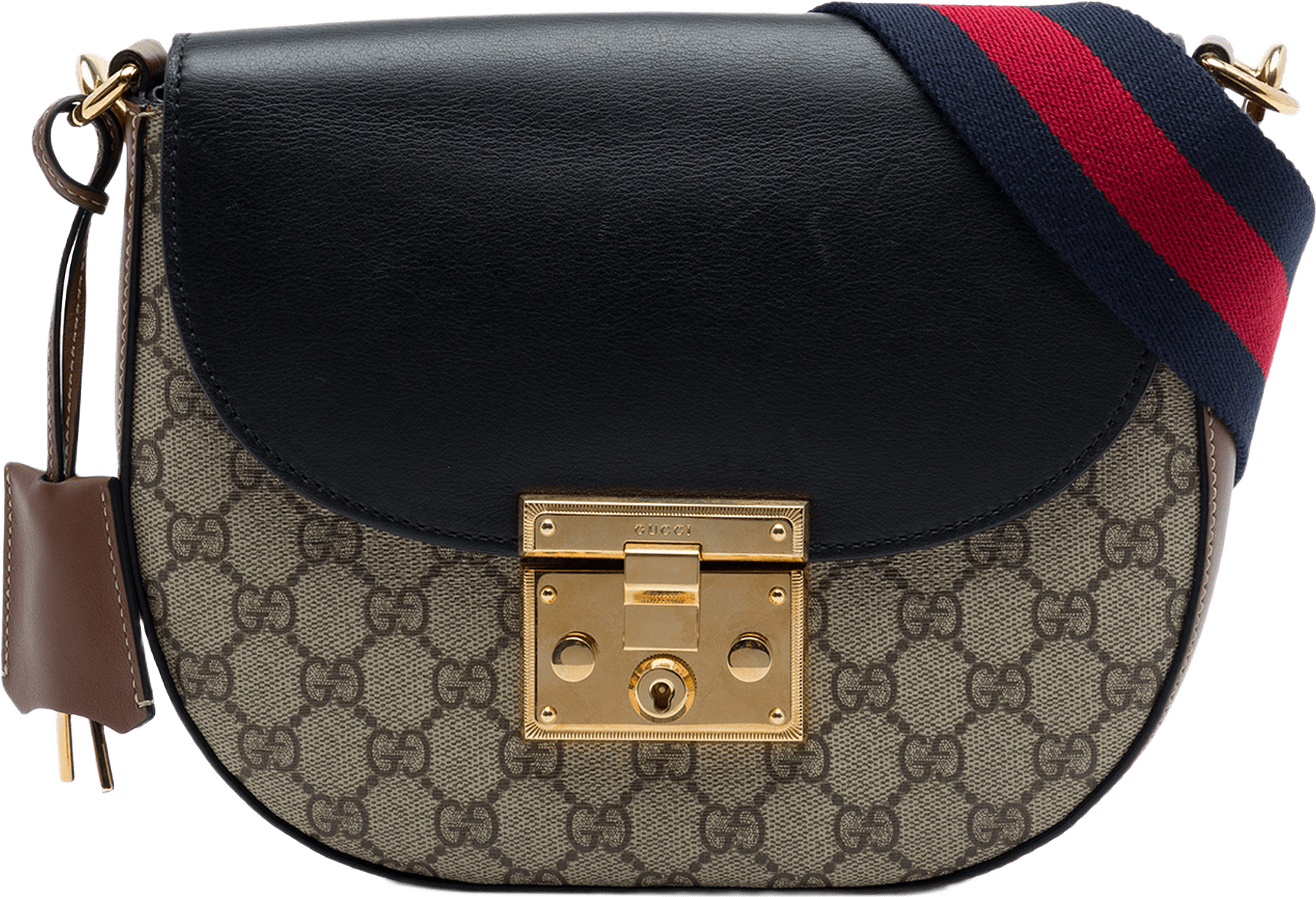 Gucci Gg Supreme Web Padlock Crossbody, från Luxclusif, i färgen beige.