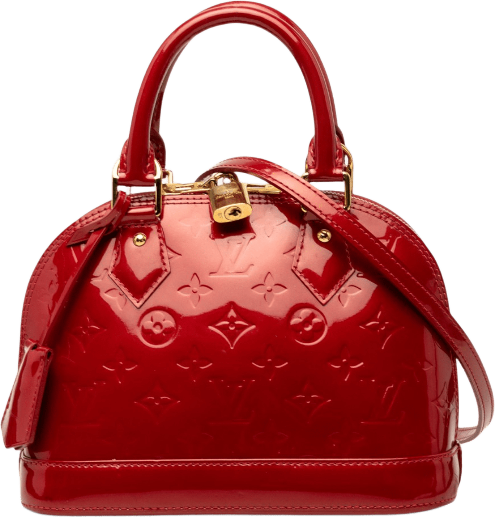 Louis Vuitton Monogram Vernis Alma Bb, från Luxclusif, i färgen röd.