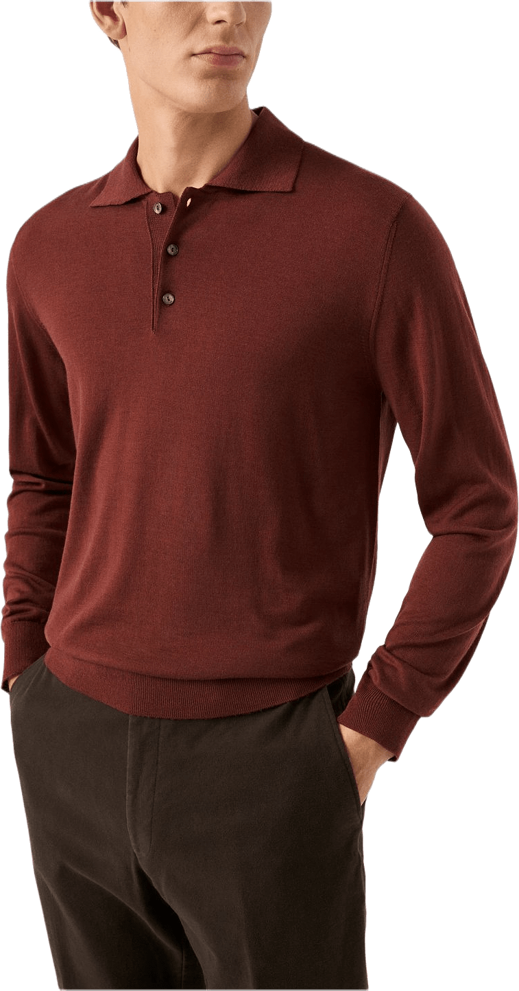 Finstickad Polotröja, från Eton, i färgen red.