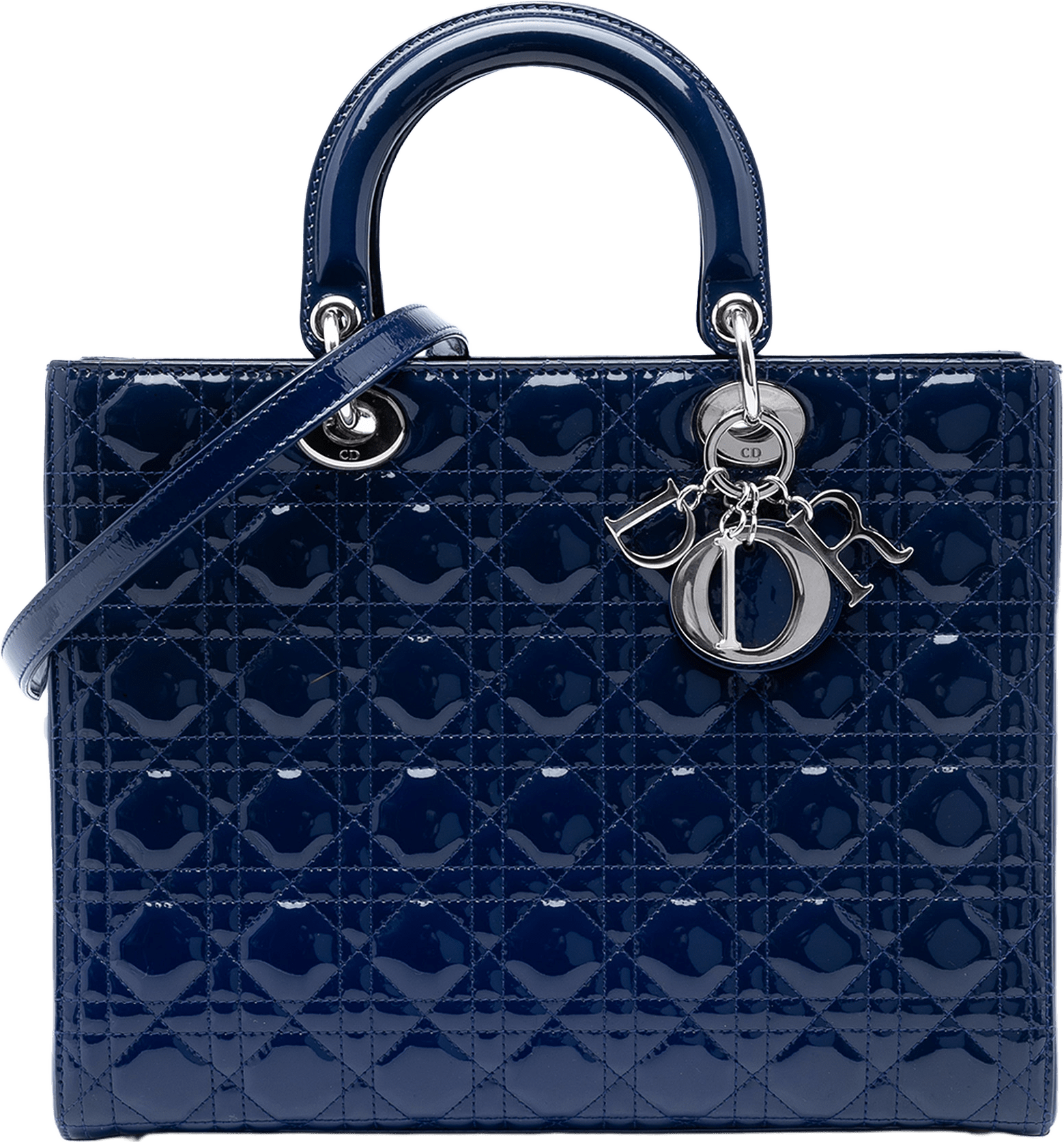 Dior Large Patent Cannage Lady Dior, från Luxclusif, i färgen dark blue.