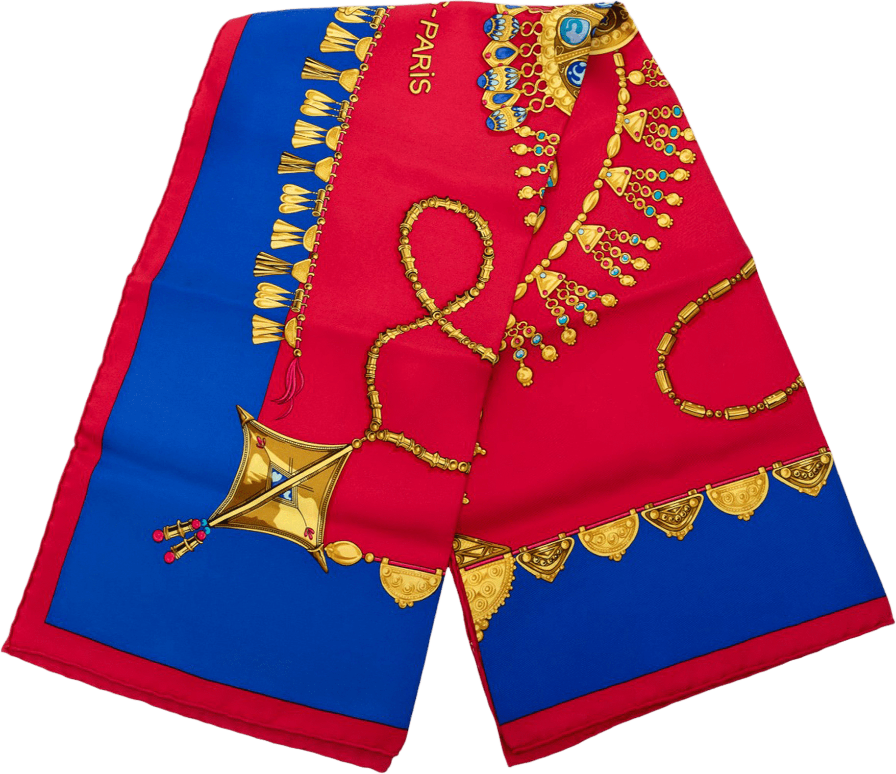 Hermès Parures Des Sables Silk Twilly Scarf, från Luxclusif, i färgen red.