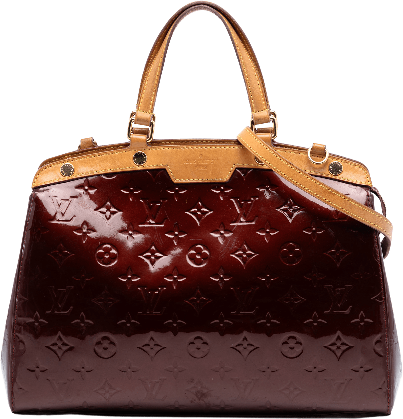 Louis Vuitton Monogram Vernis Brea Mm, från Luxclusif, i färgen bordeaux.