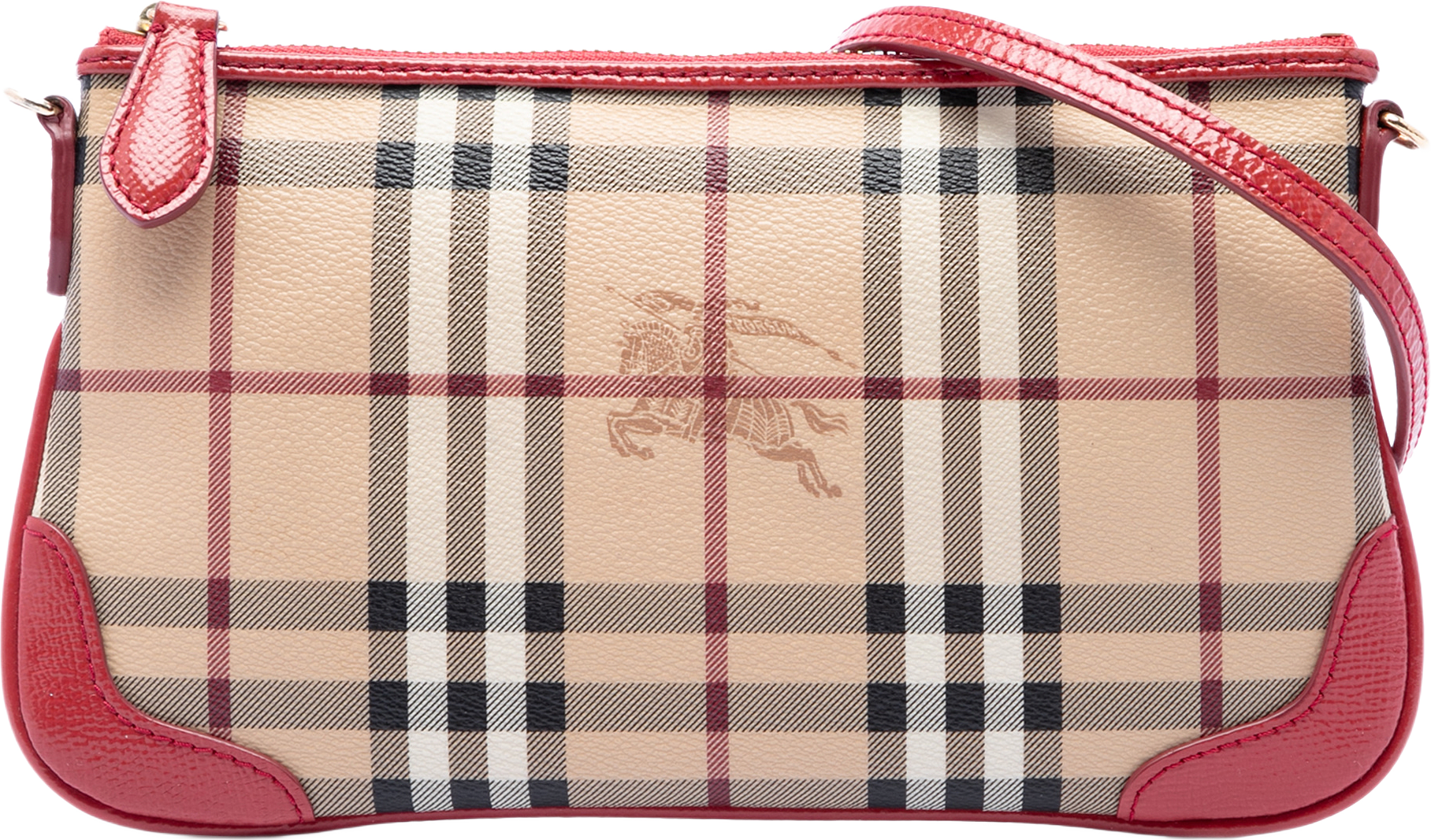 Burberry Haymarket Check Coated Canvas Peyton Crossbody, från Luxclusif, i färgen röd.