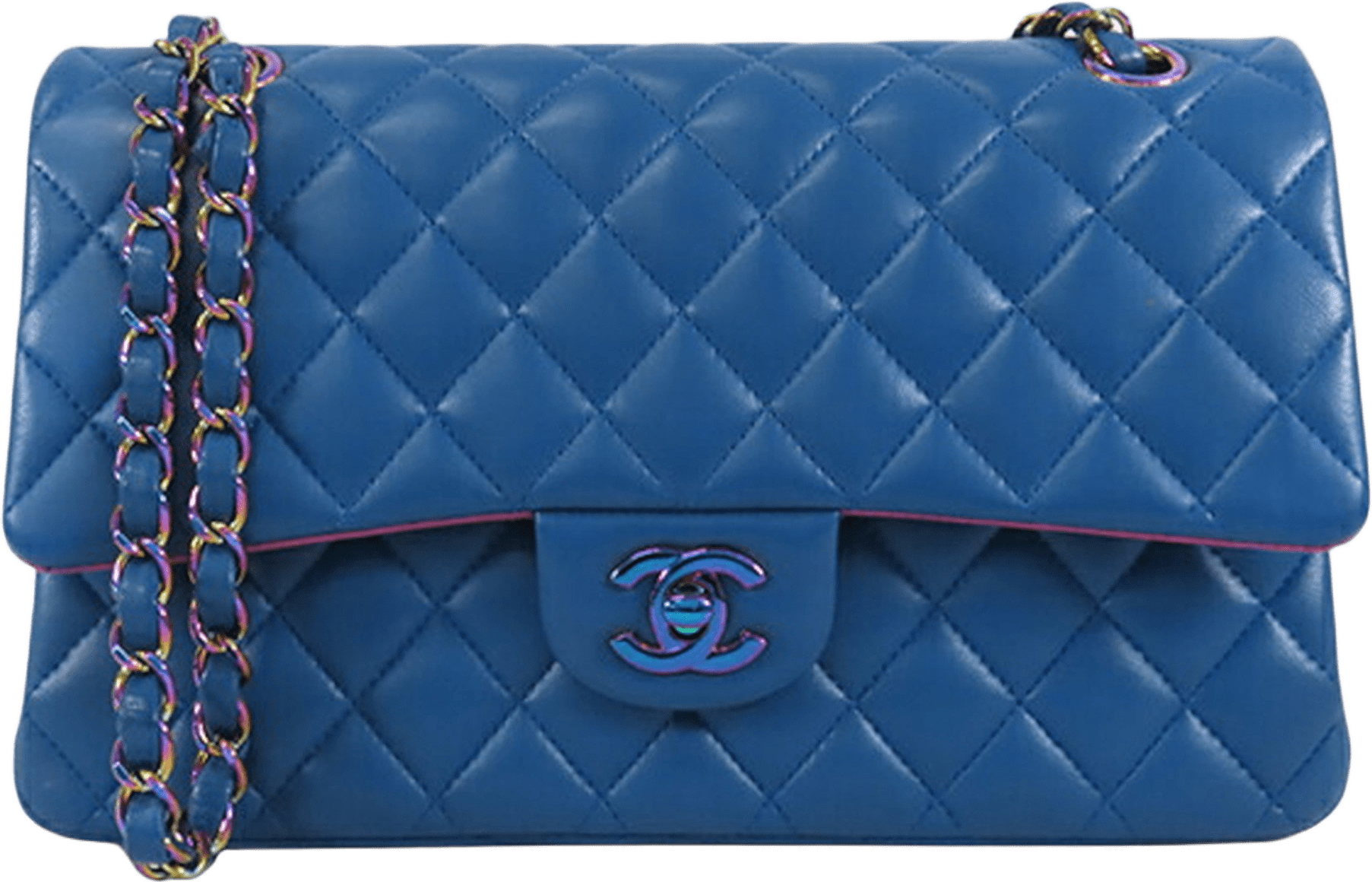 Chanel Medium Classic Lambskin Rainbow Hardware Double Flap, från Luxclusif, i färgen dark blue.
