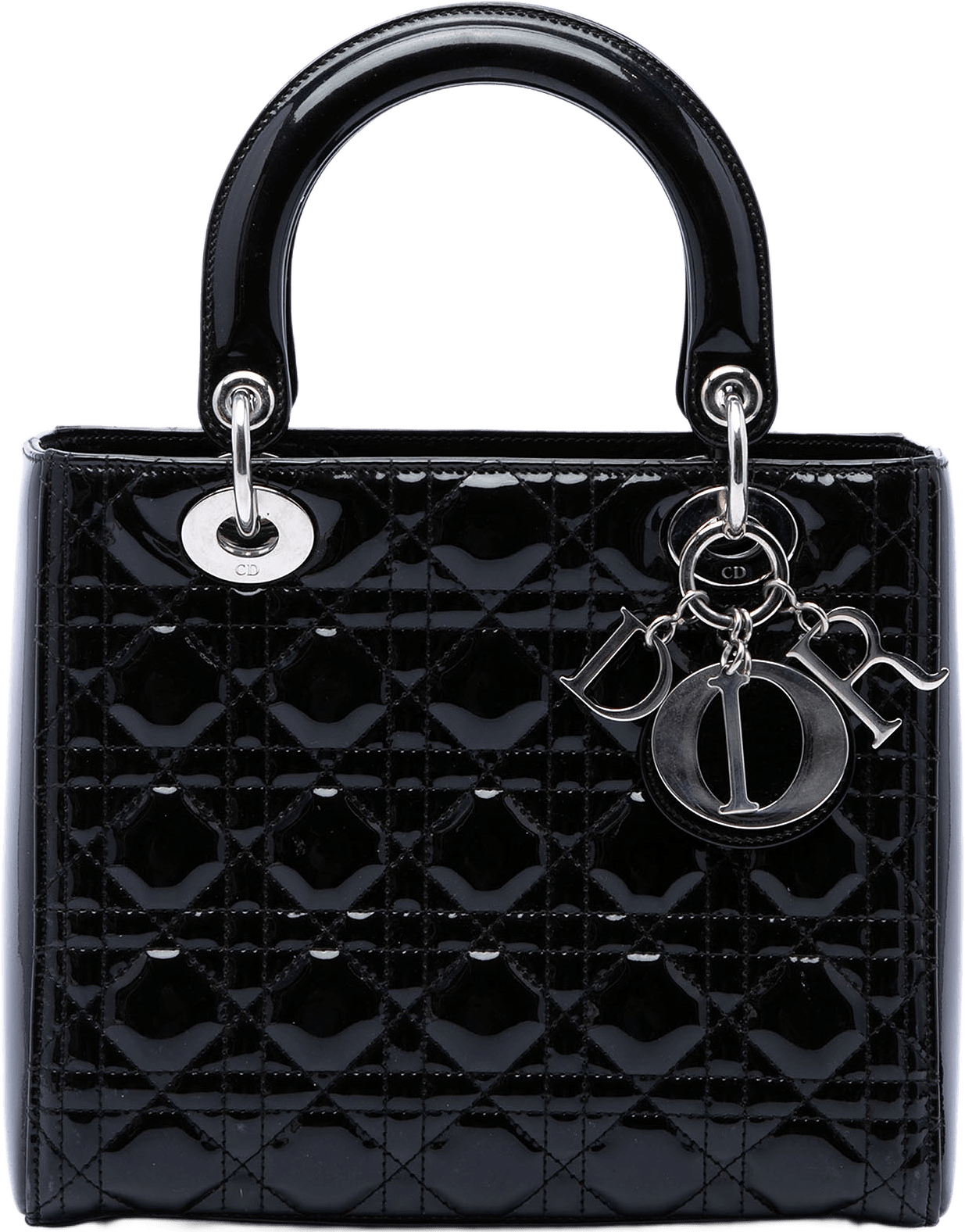 Dior Medium Patent Cannage Lady Dior, från Luxclusif, i färgen svart.