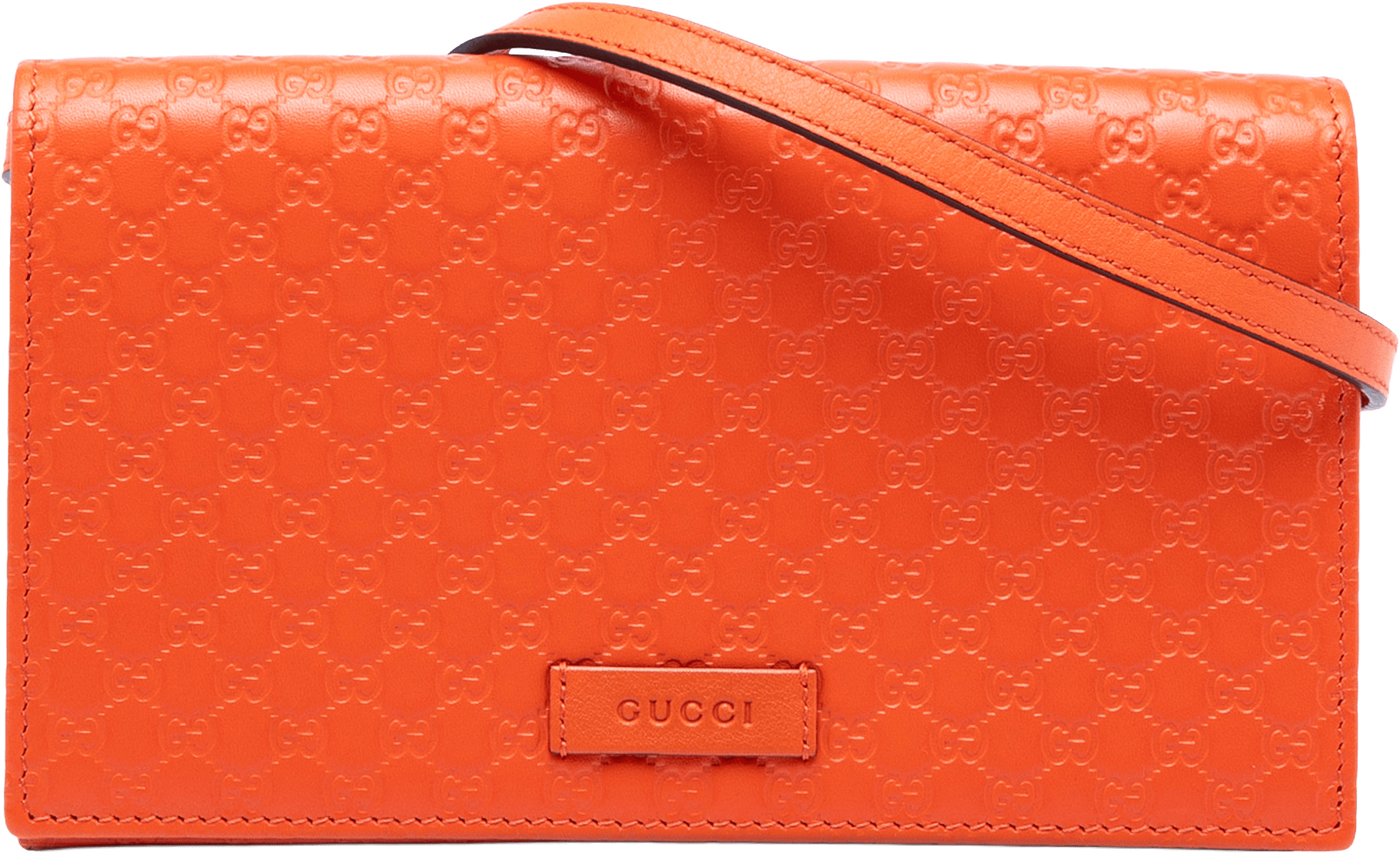 Gucci Microguccissima Wallet On Strap, från Luxclusif, i färgen orange.
