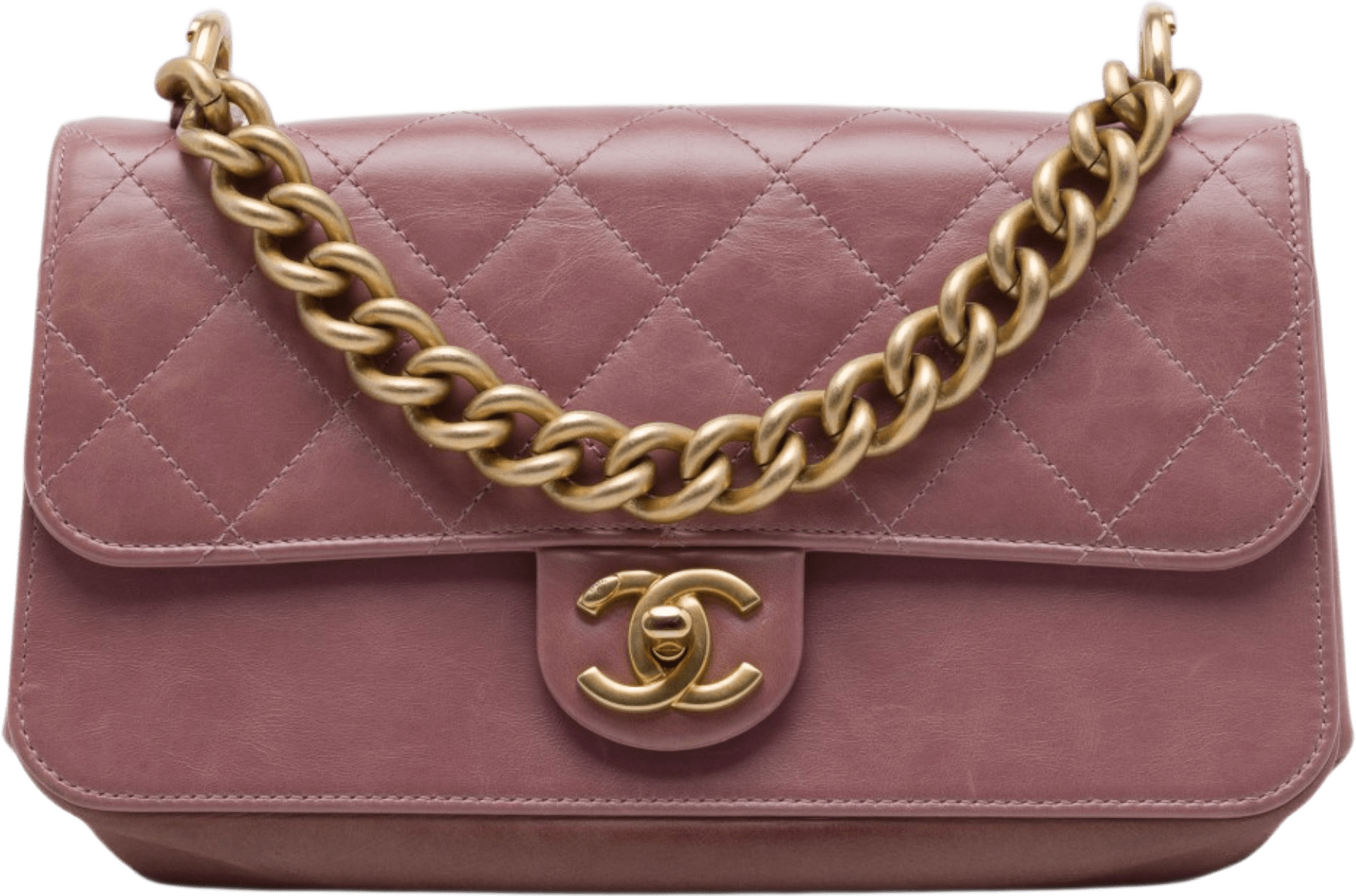 Chanel Paris Cosmopolite Small Aged Calfskin Straight Lined Flap, från Luxclusif, i färgen rosa.