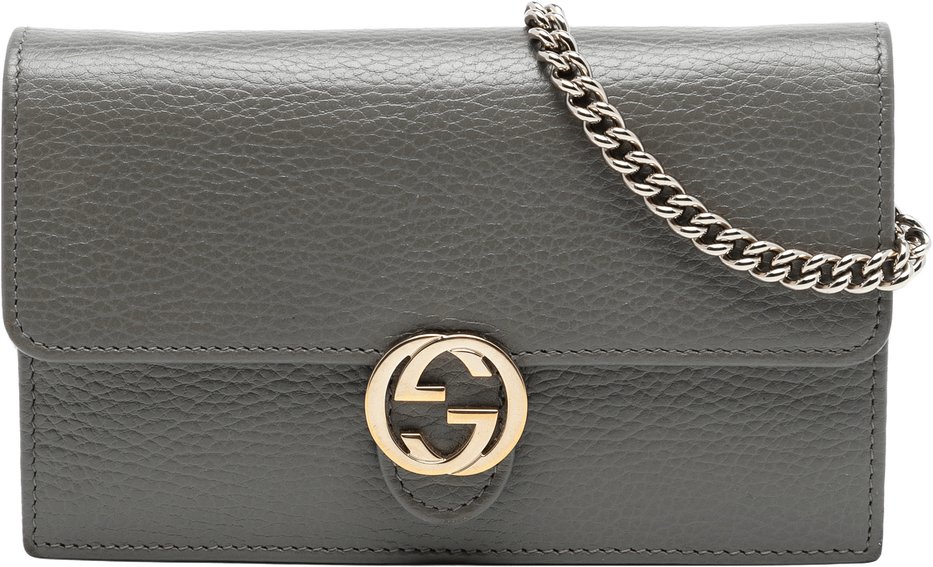 Gucci Interlocking G Dollar Calfskin Wallet On Chain, från Luxclusif, i färgen gray.
