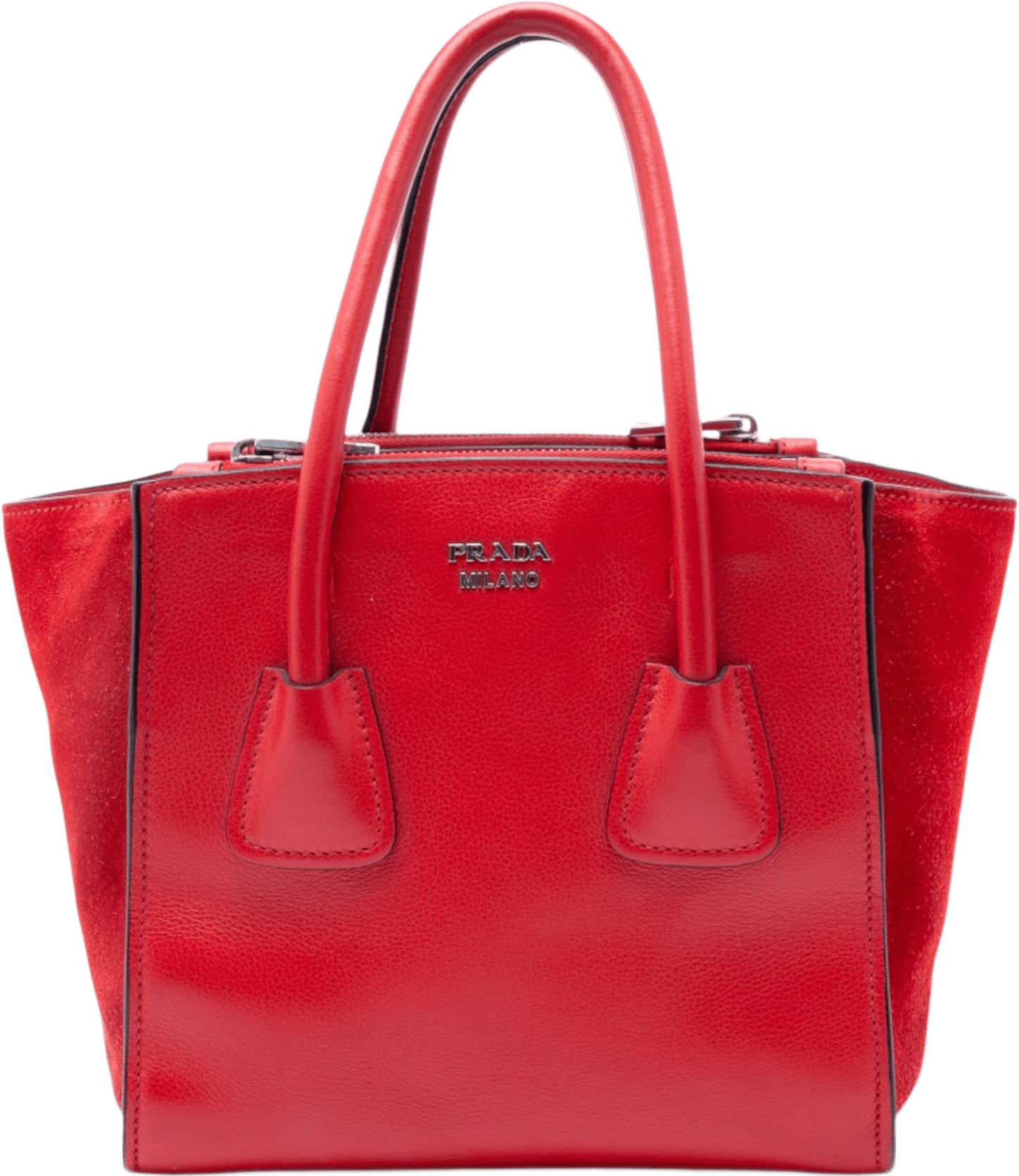 Prada Small Glace Calf Twin Pocket Satchel, från Luxclusif, i färgen red.